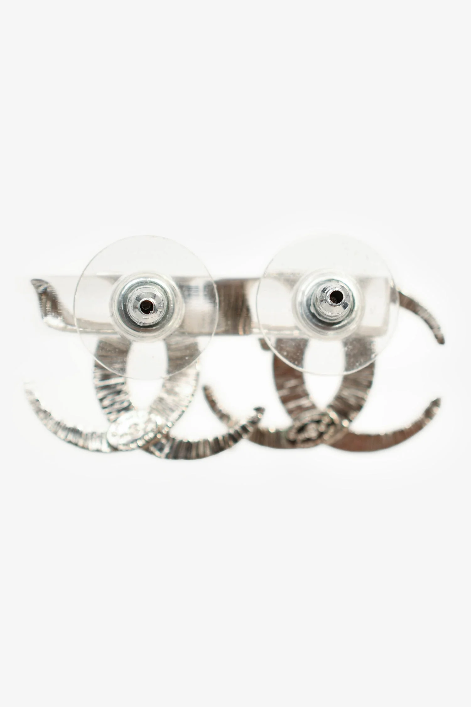 Pre-Loved Chanel™ 2015 Silver Tone Crystal Embellished CC Stud Earrings - Image 2