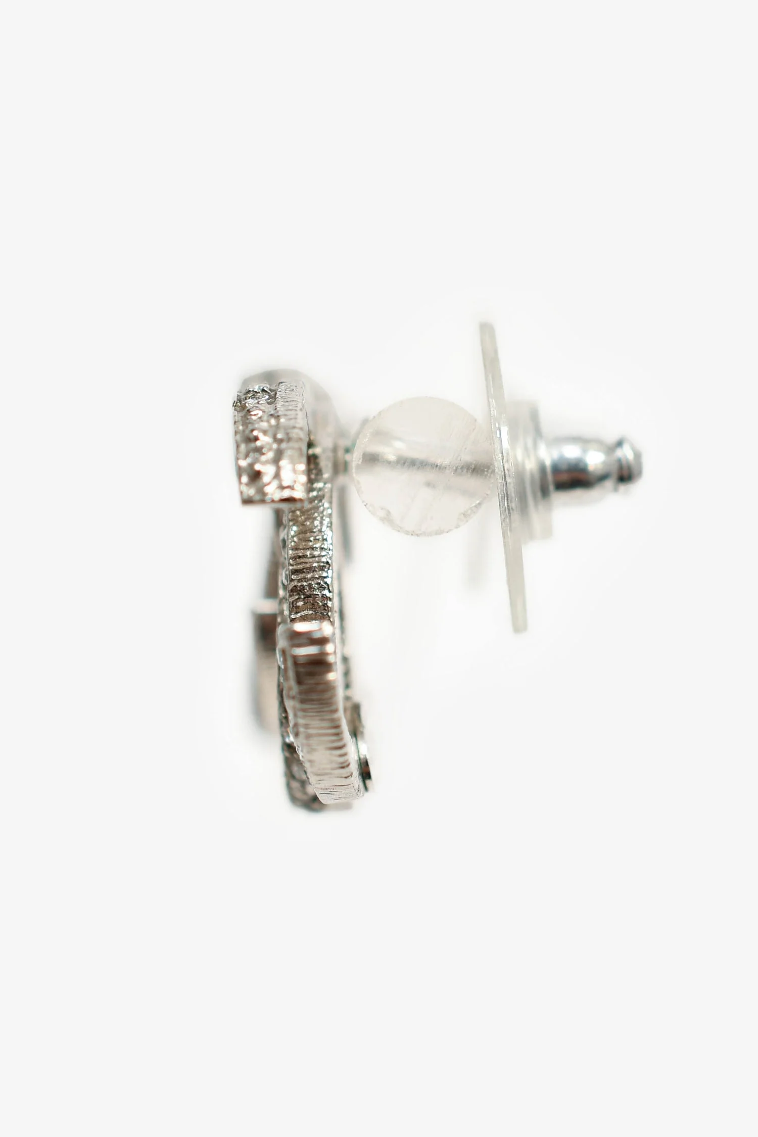 Pre-Loved Chanel™ 2015 Silver Tone Crystal Embellished CC Stud Earrings - Image 3