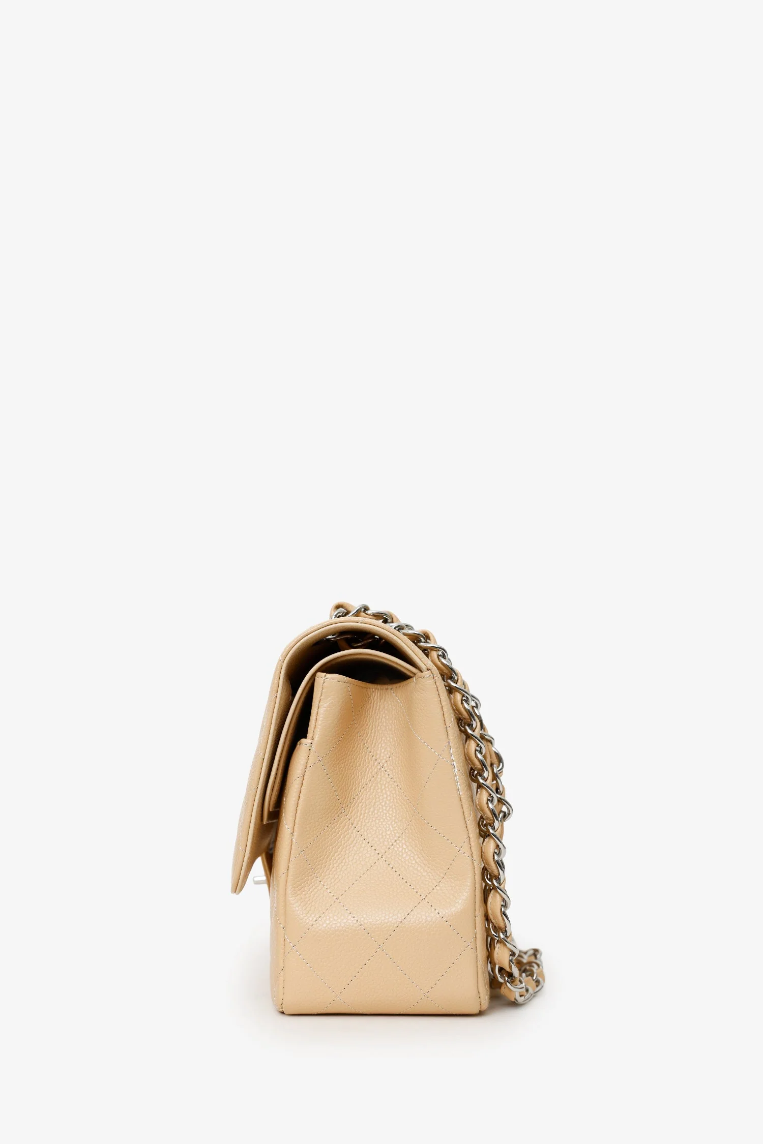 Pre-Loved Chanel™ 2016-17 Beige Caviar Leather Jumbo Double Flap Bag - Image 4