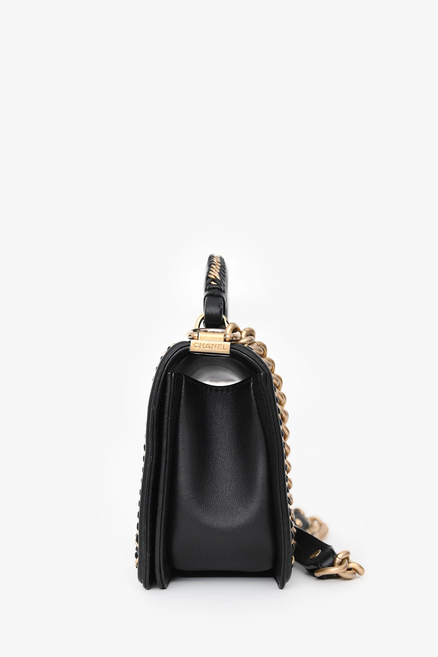 Chanel™ 2016/17 Black Quilted Leather Medium Chain Top Handle Bag - Image 4