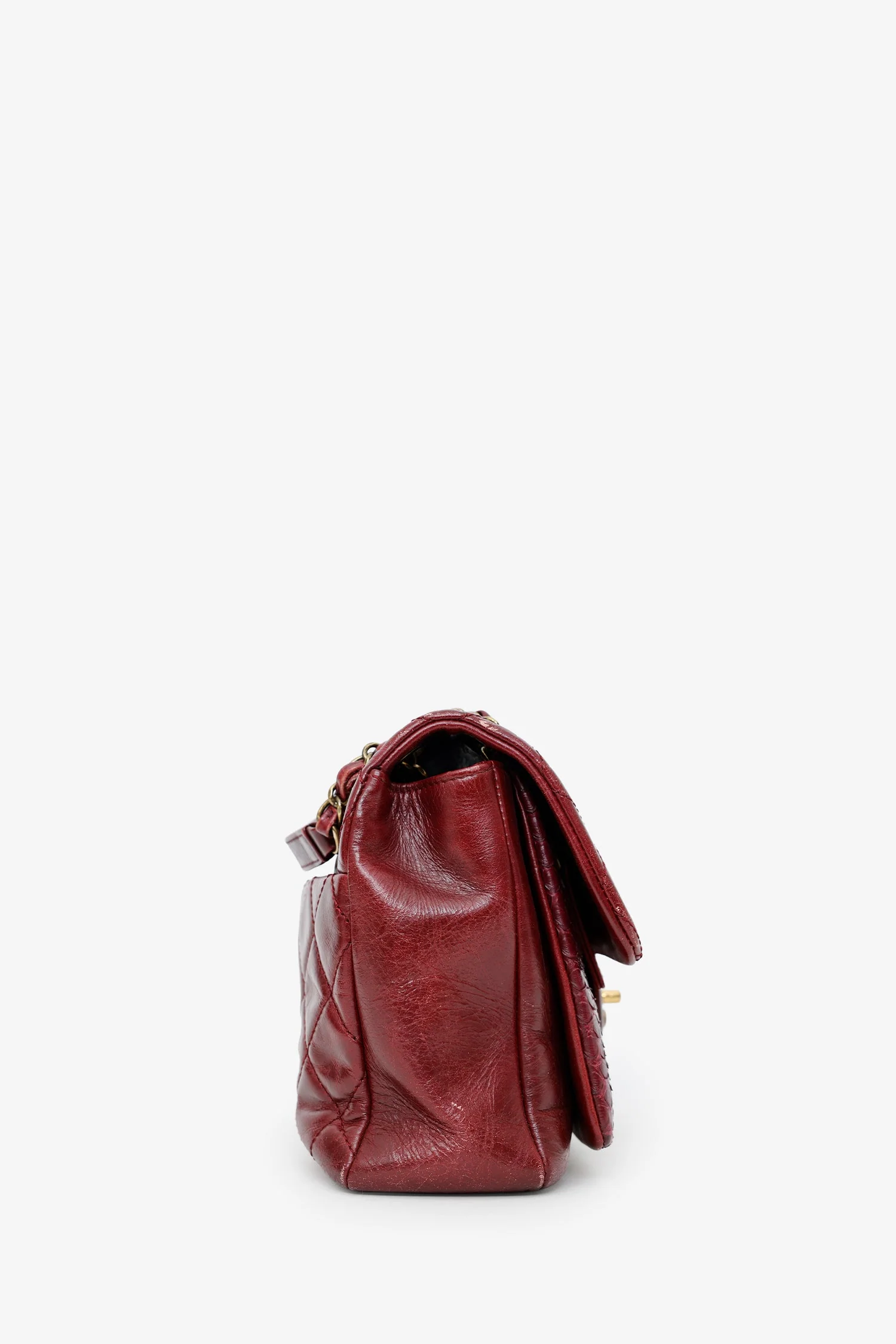Pre-Loved Chanel™ 2016-17 Burgundy Leather/Python Urban Mix Flap Bag - Image 3