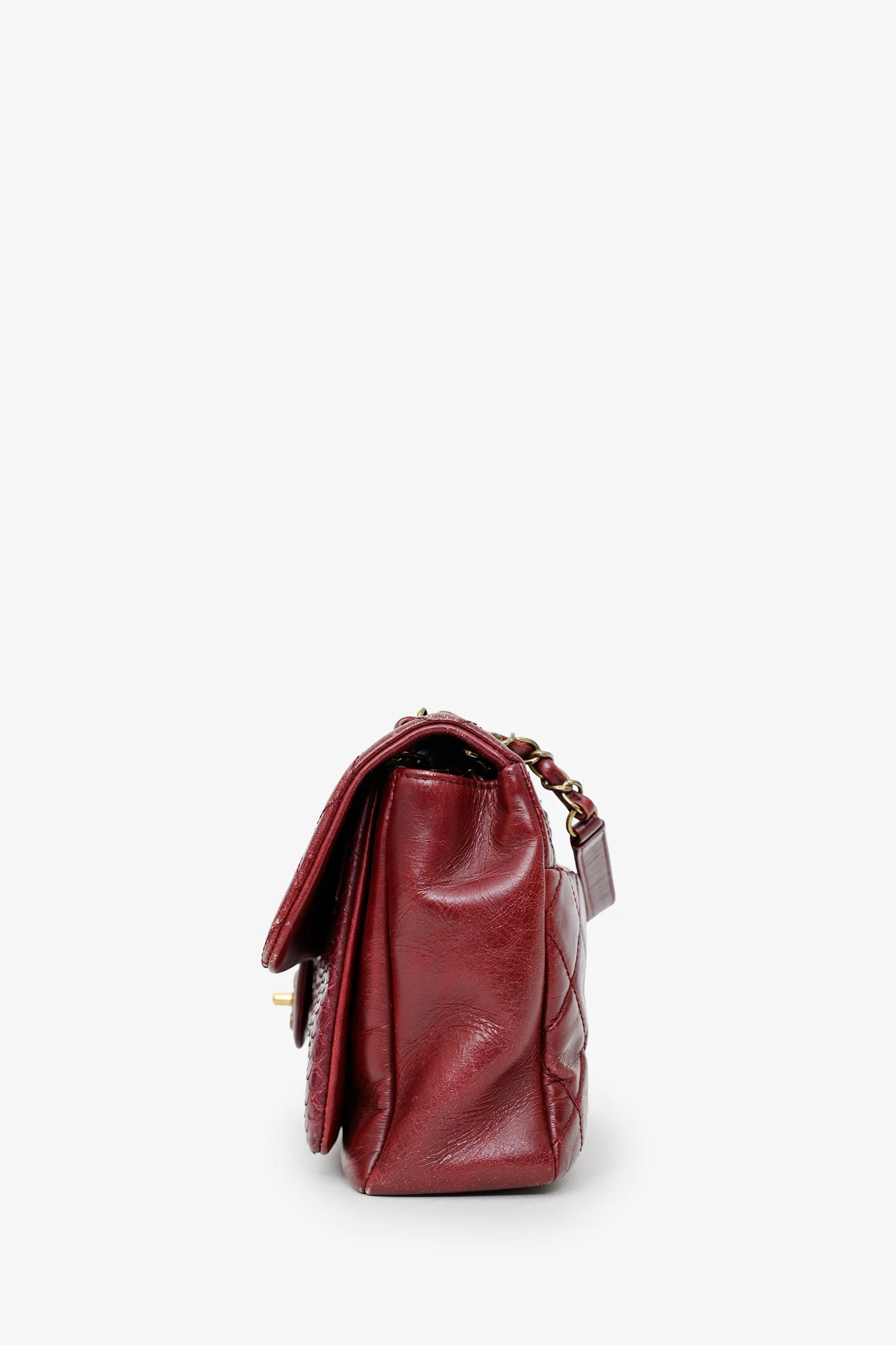 Pre-Loved Chanel™ 2016-17 Burgundy Leather/Python Urban Mix Flap Bag - Image 4