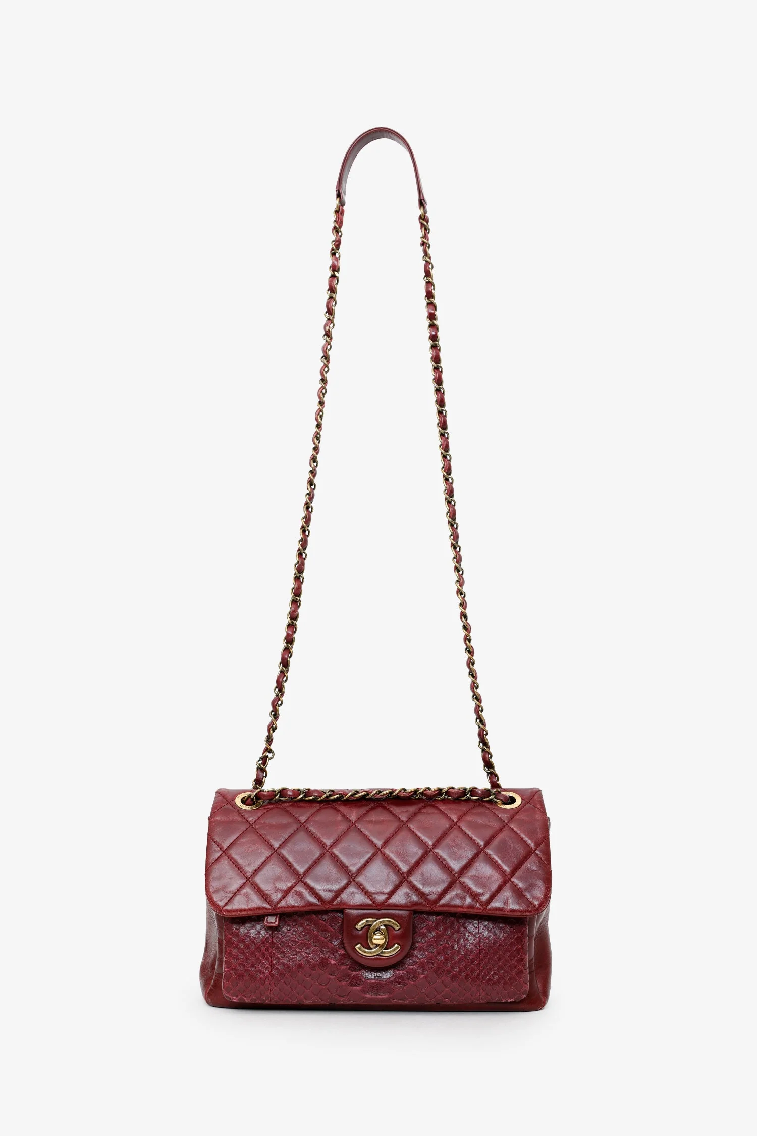 Pre-Loved Chanel™ 2016-17 Burgundy Leather/Python Urban Mix Flap Bag - Image 6
