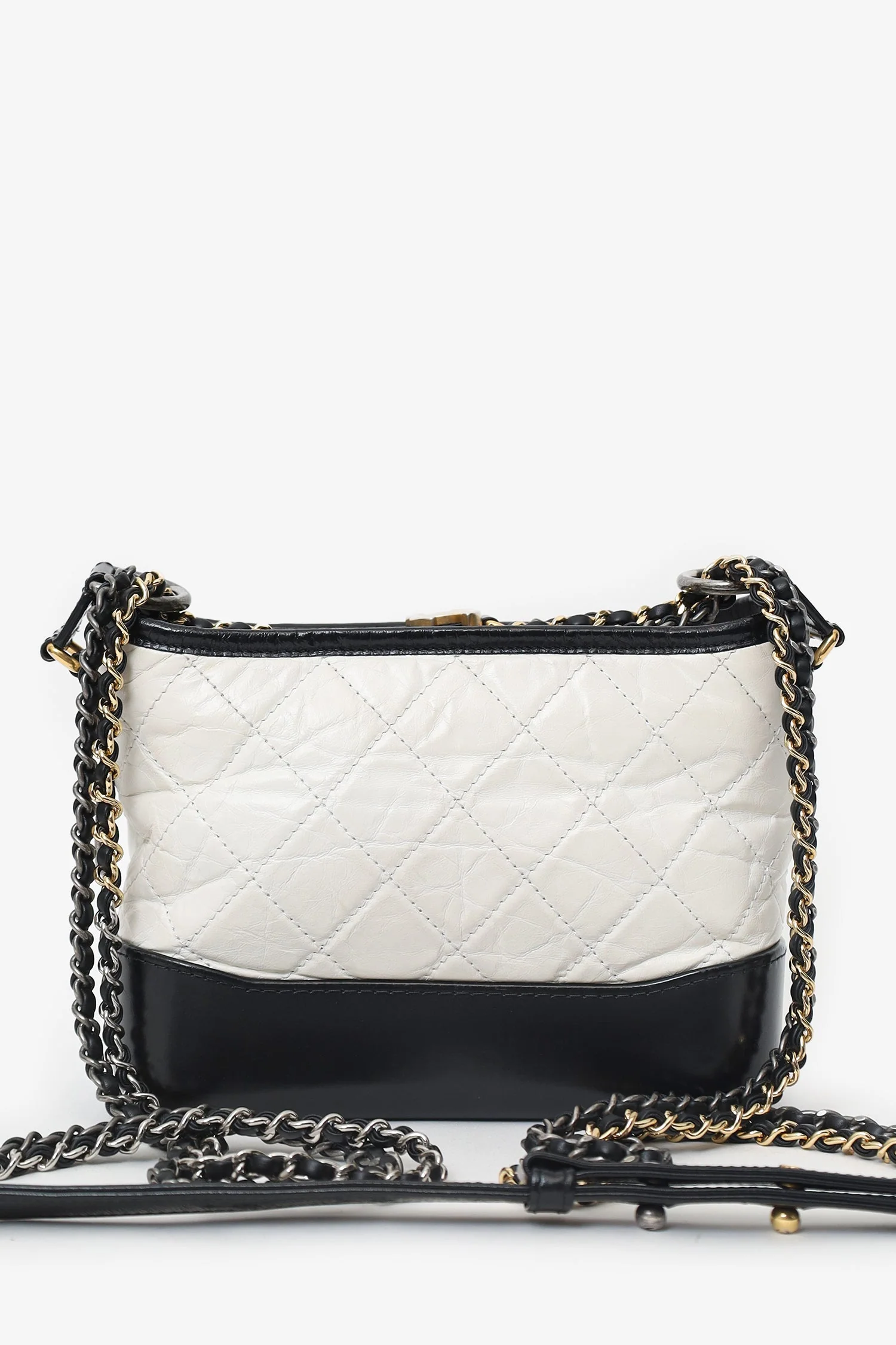 Pre-Loved Chanel™ 2016-2017 Black/White Lambskin Leather Small Gabrielle Bag - Image 3