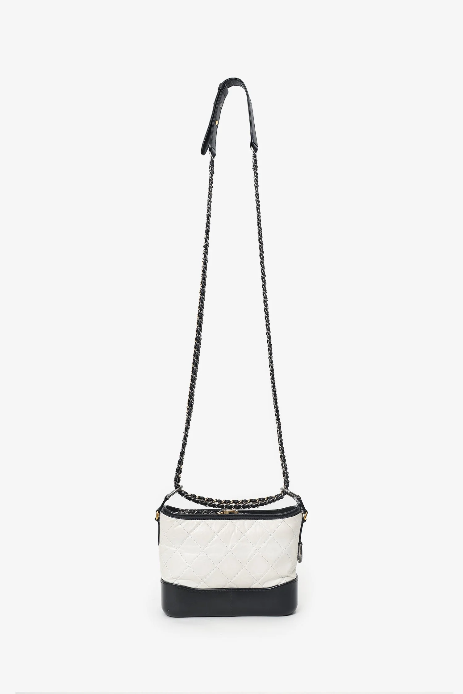 Pre-Loved Chanel™ 2016-2017 Black/White Lambskin Leather Small Gabrielle Bag - Image 6