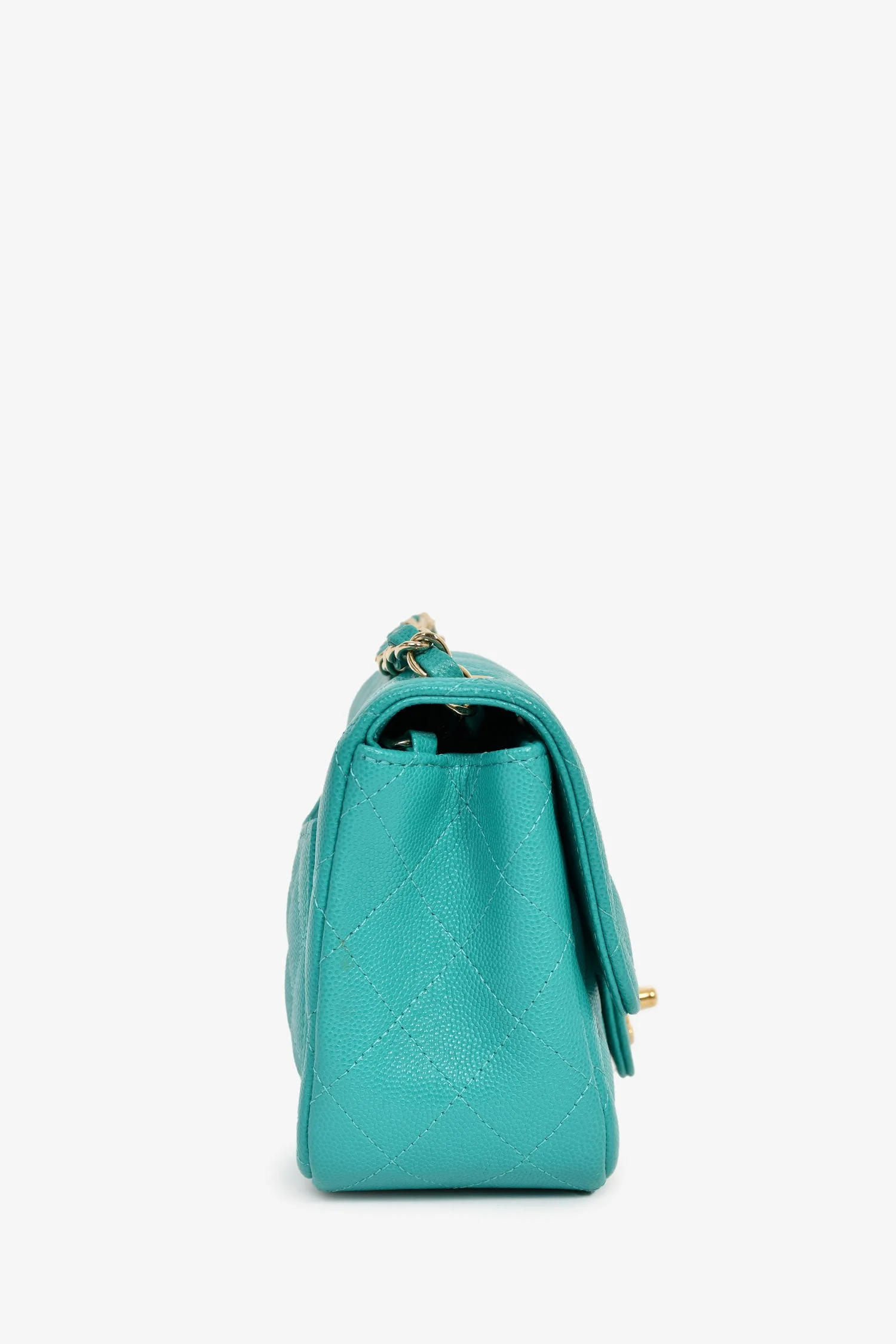 Pre-Loved Chanel™ 2016/2017 Teal Caviar Leather Quilted Mini Square Flap Bag - Image 3