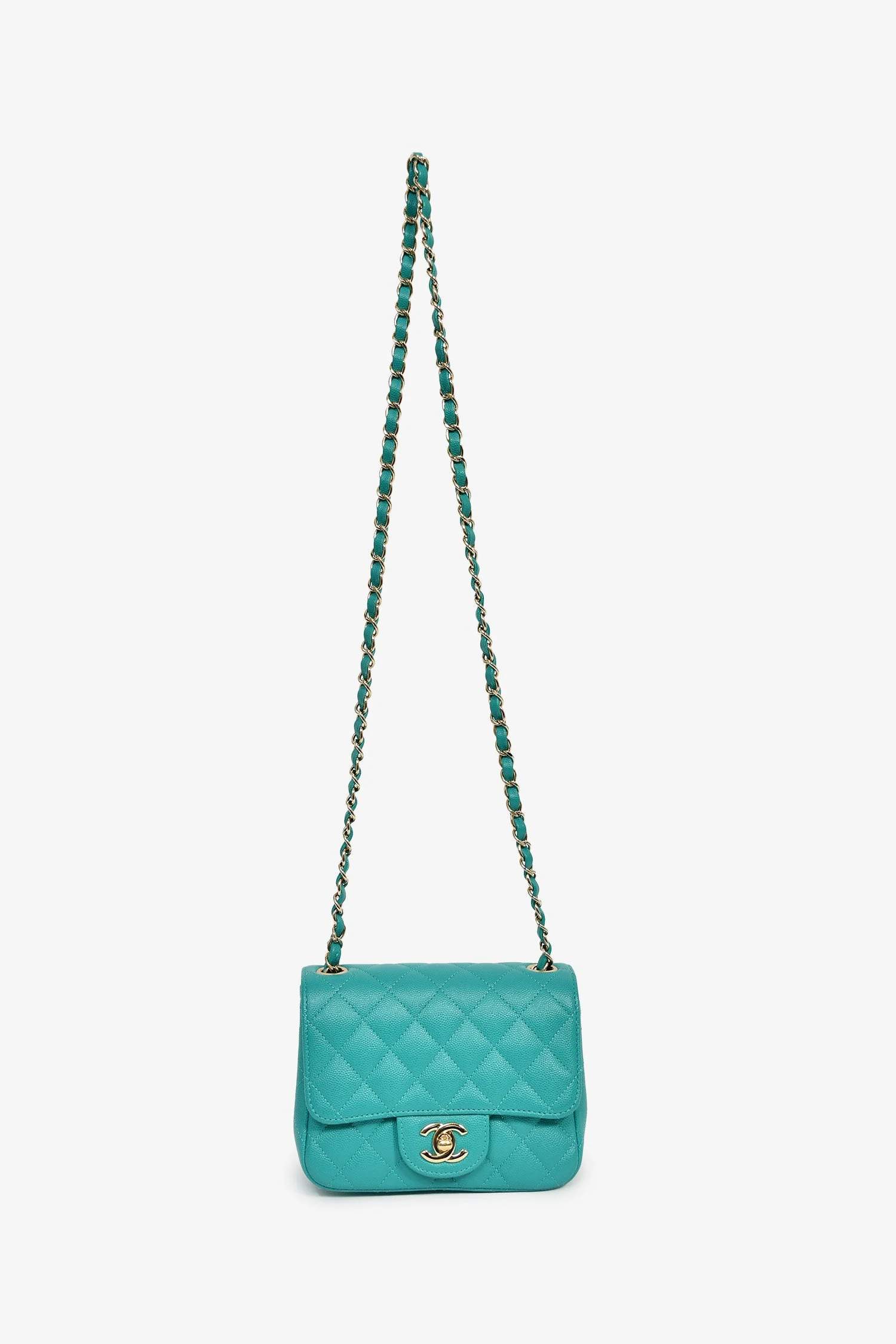 Pre-Loved Chanel™ 2016/2017 Teal Caviar Leather Quilted Mini Square Flap Bag - Image 7