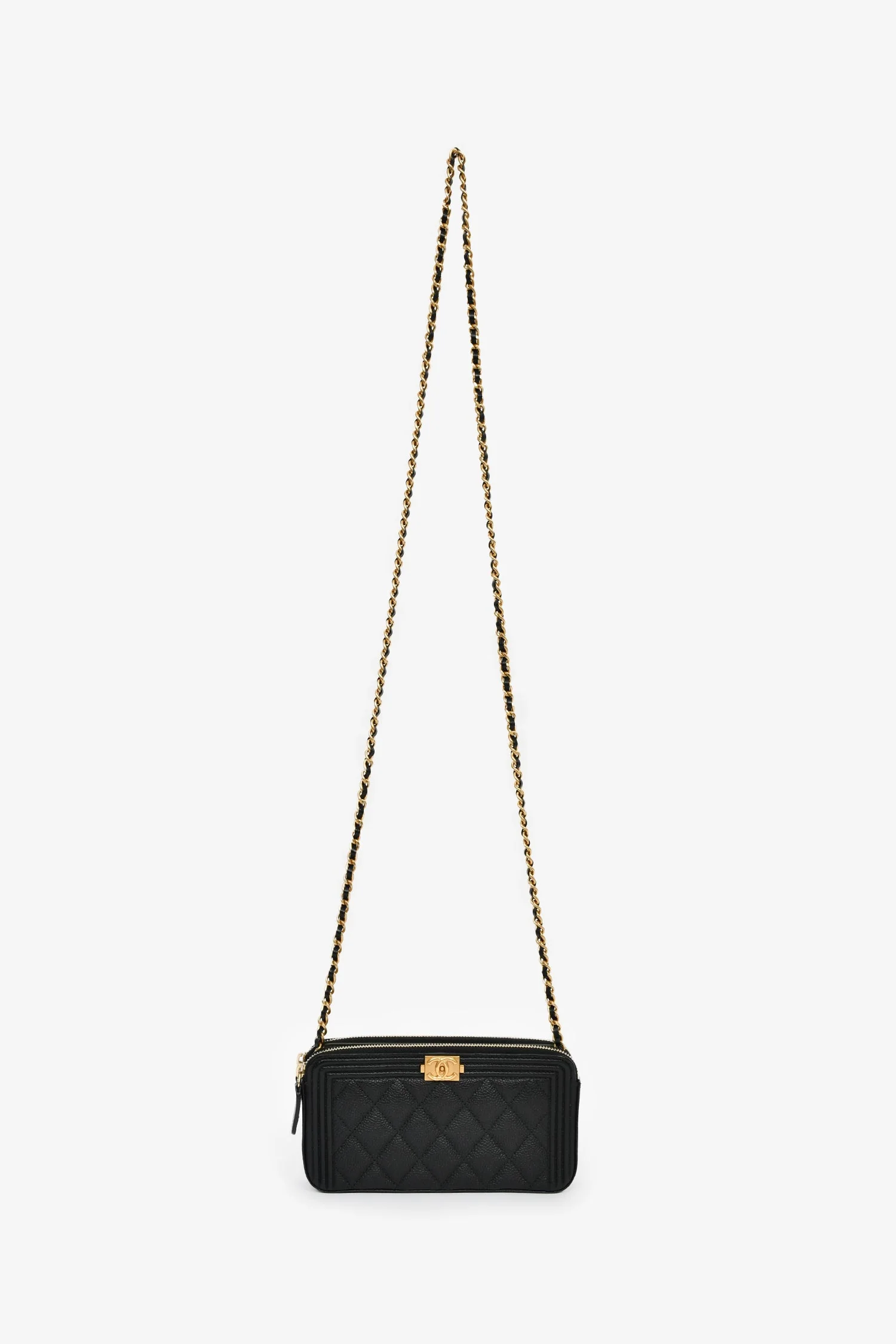 Pre-Loved Chanel™ 2016 Black Caviar Boy Double Zip Wallet On Chain - Image 7