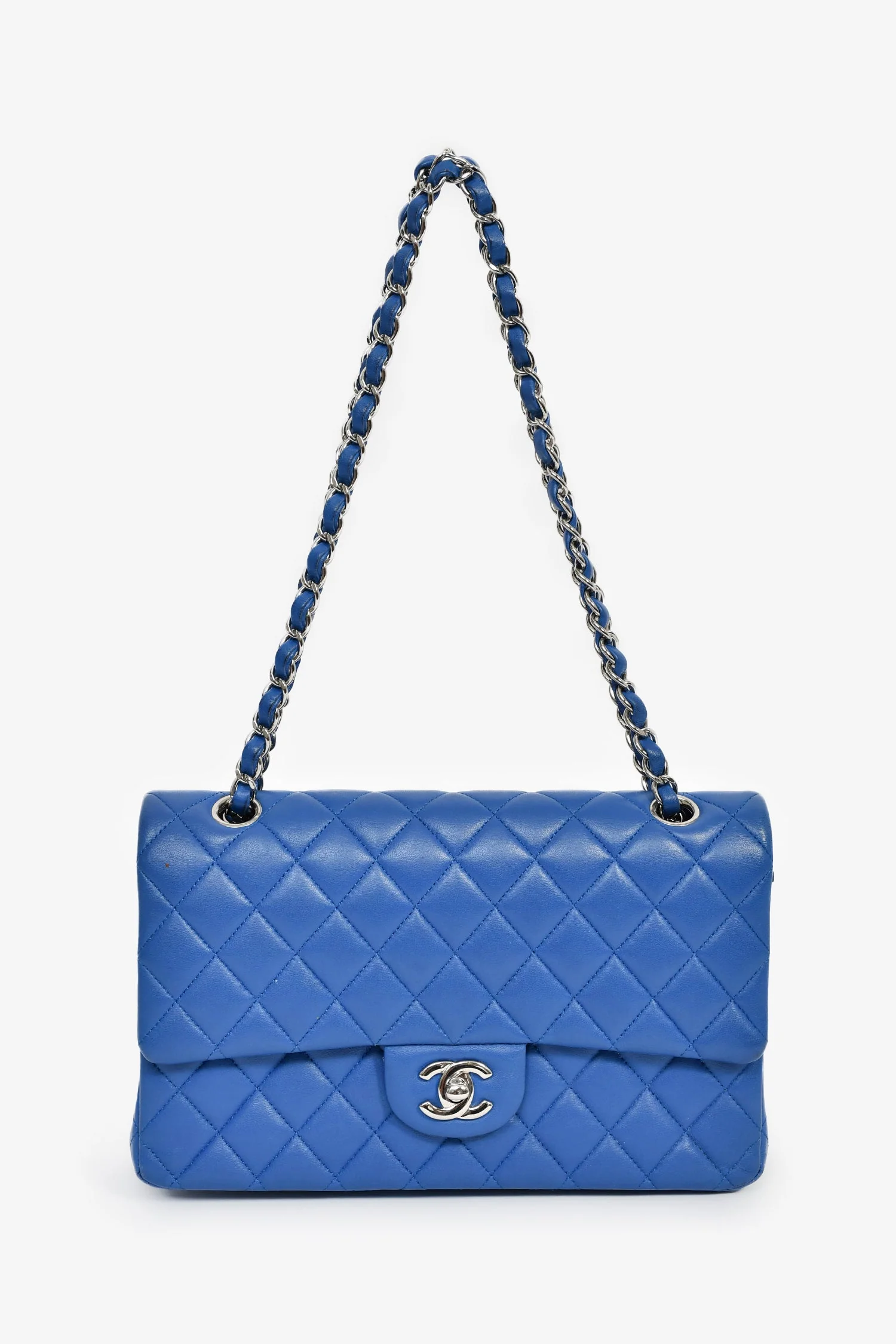 Pre-Loved Chanel™ 2016 Cobalt Blue Lambskin Medium Double Flap Shoulder Bag SHW - Image 7