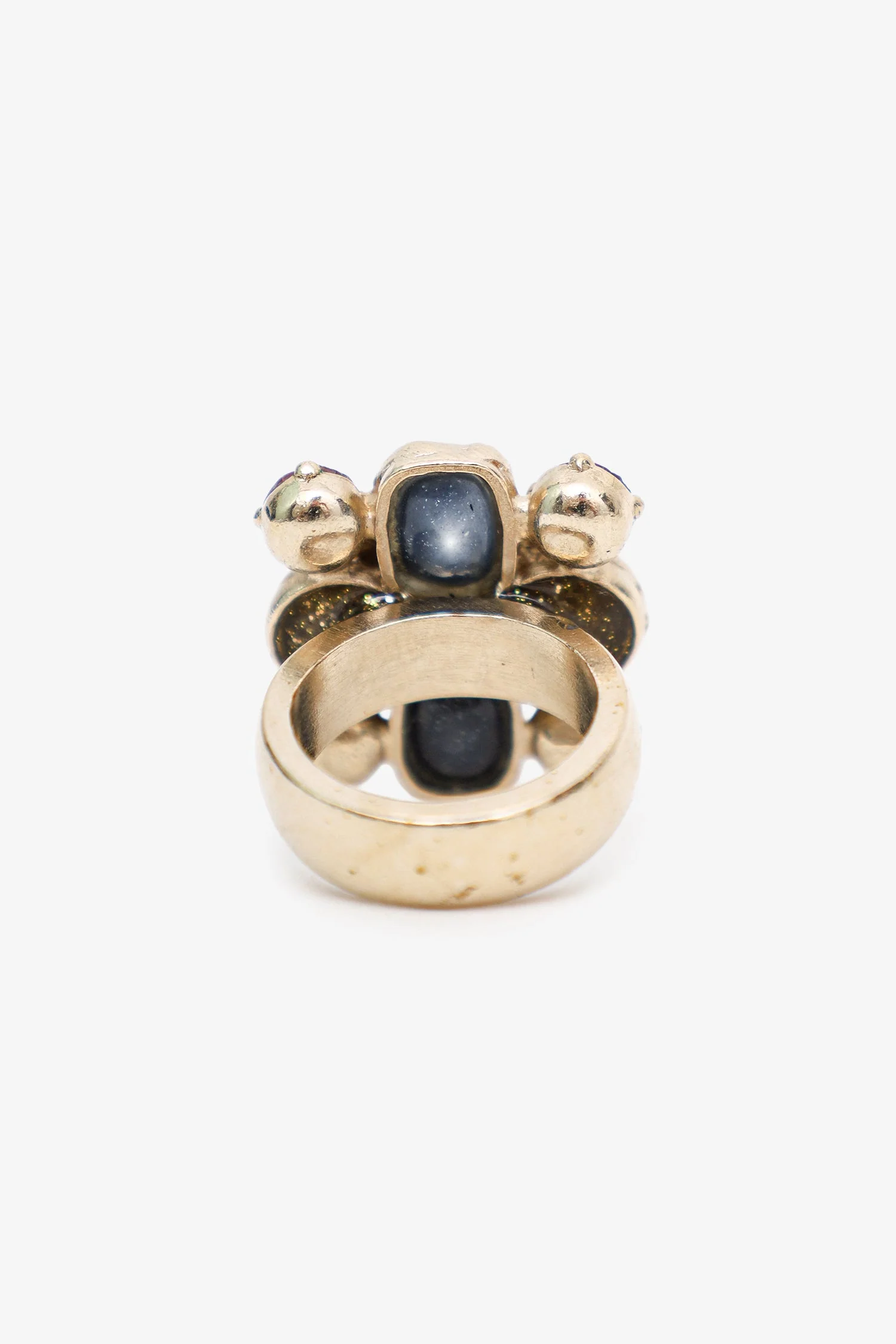 Pre-Loved Chanel™ 2016 Gold Tone Crystal Pearl CC Ring - Image 5