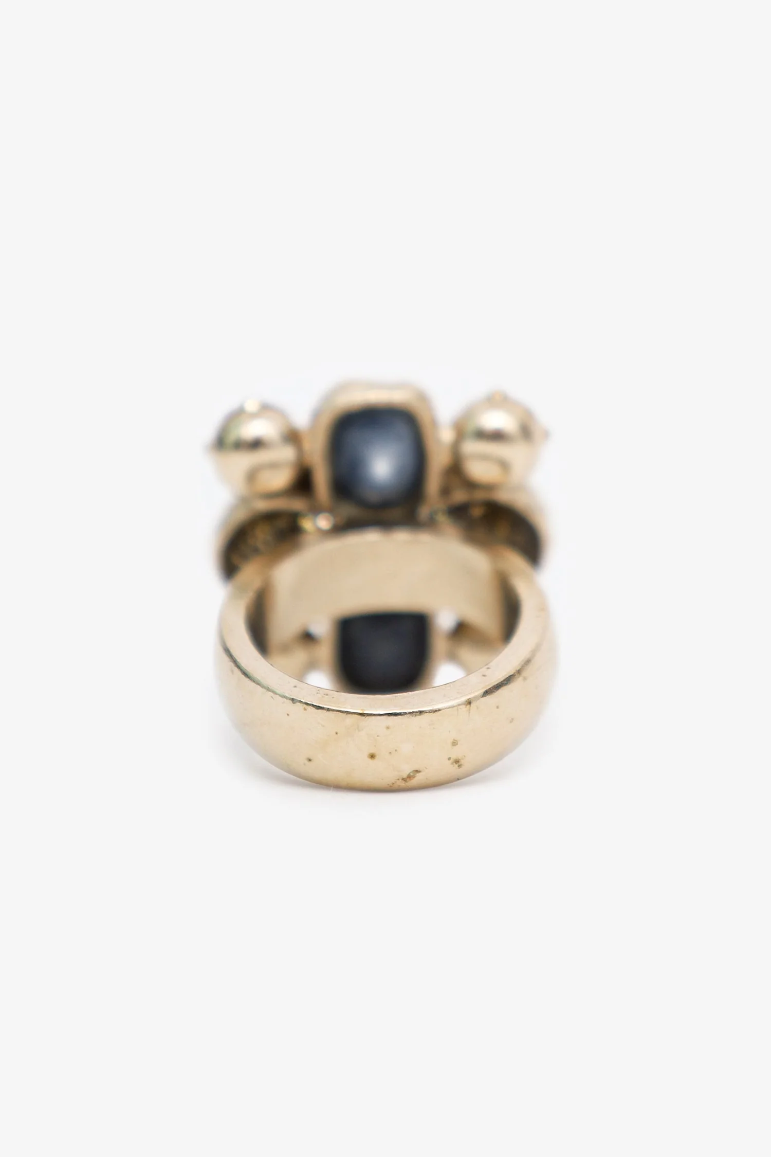 Pre-Loved Chanel™ 2016 Gold Tone Crystal Pearl CC Ring - Image 6