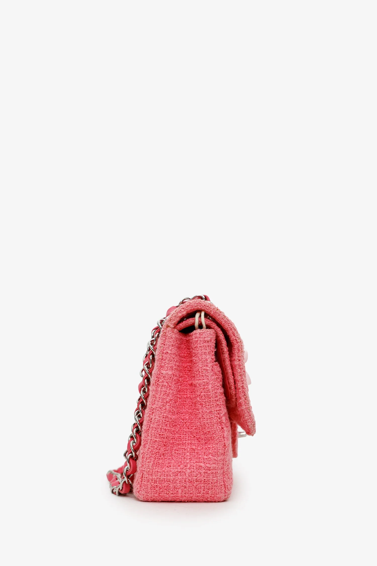 Pre-Loved Chanel™ 2016 Pink Tweed Flower Classic Double Medium Flap Bag - Image 3