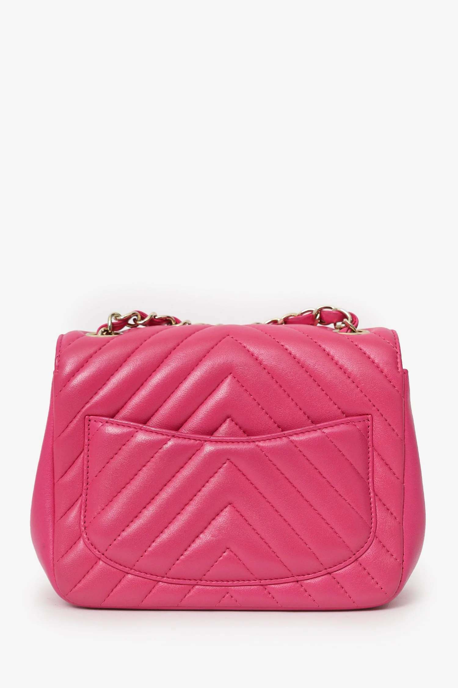 Pre-Loved Chanel™ 2017/18 Pink Leather Chevron Mini Square Flap Bag - Image 3