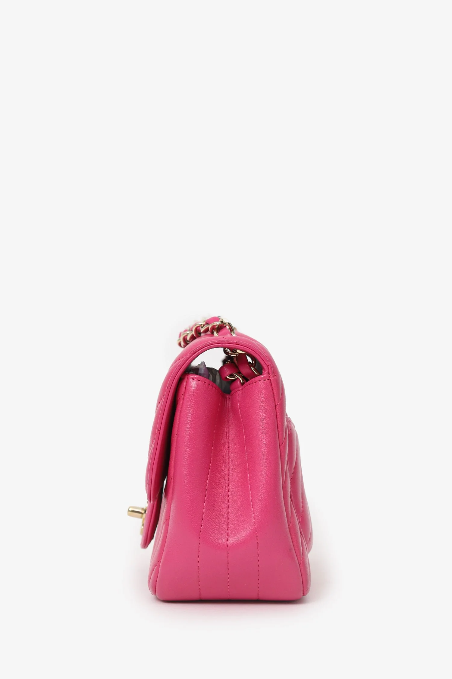 Pre-Loved Chanel™ 2017/18 Pink Leather Chevron Mini Square Flap Bag - Image 5