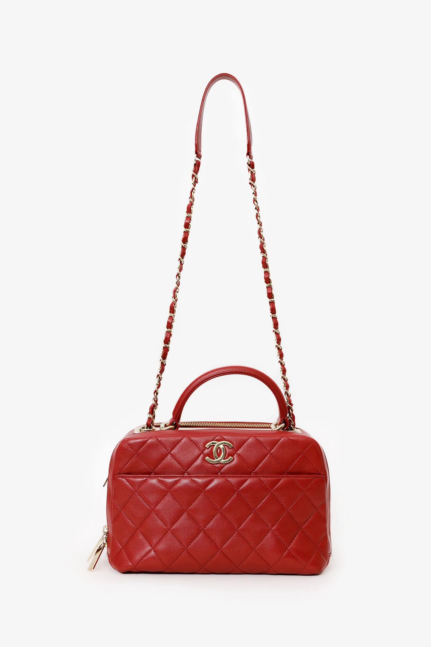 Pre-Loved Chanel™ 2017-18 Red Quilted Lambskin Trendy CC Bowling Bag - Image 7