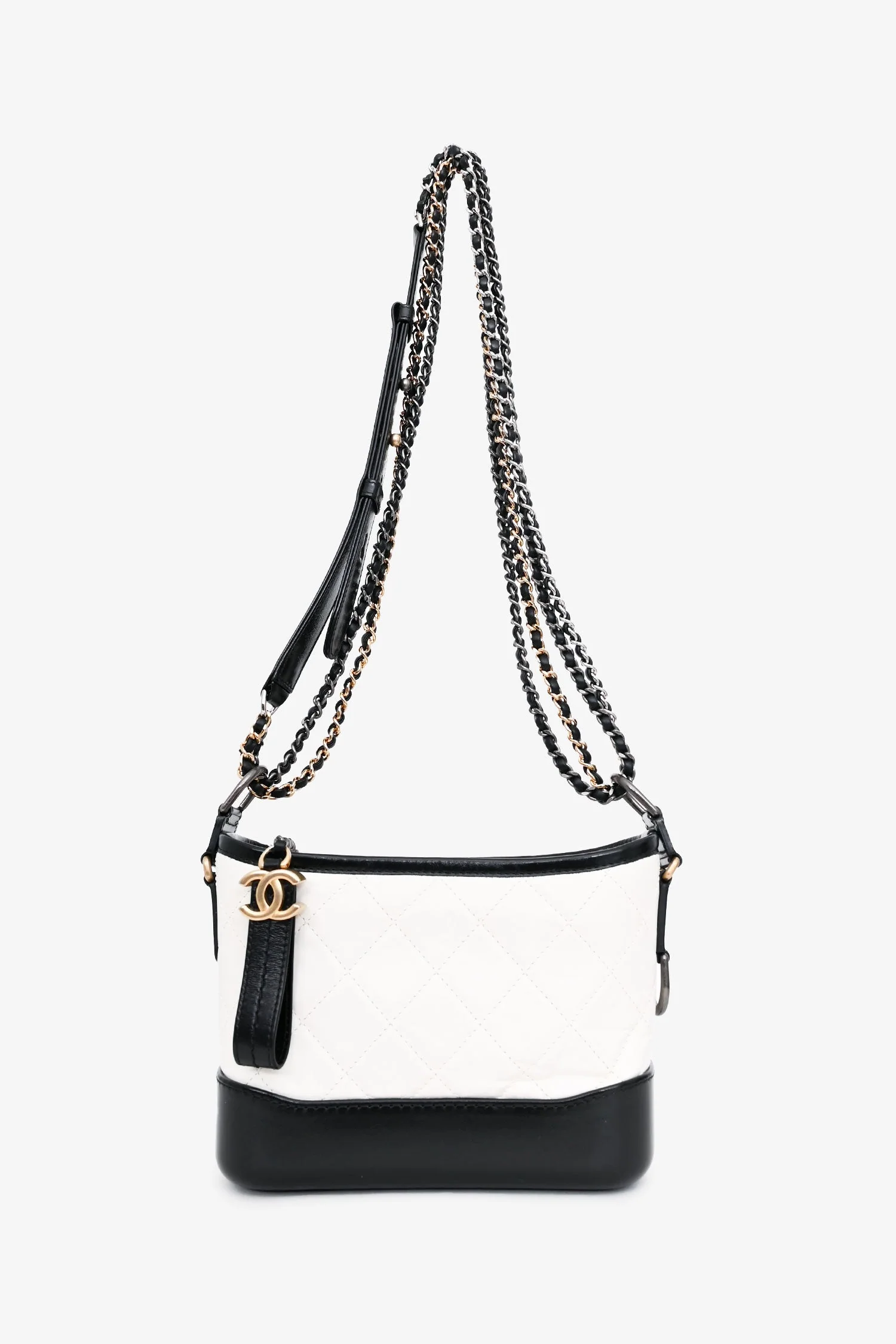 Pre-Loved Chanel™ 2017-18 White/Black Lambskin Small Gabrielle Chain Bag - Image 7