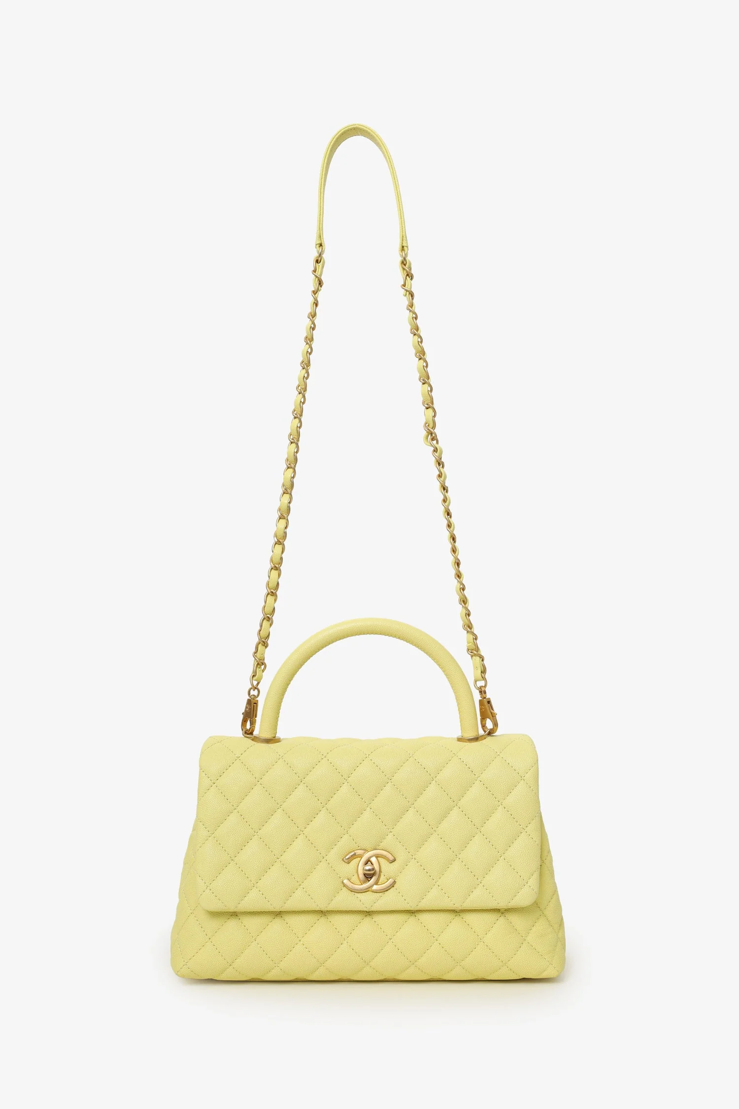 Chanel™ 2017-18 Yellow Caviar Leather Medium 'Coco' Top Handle With Strap - Image 6