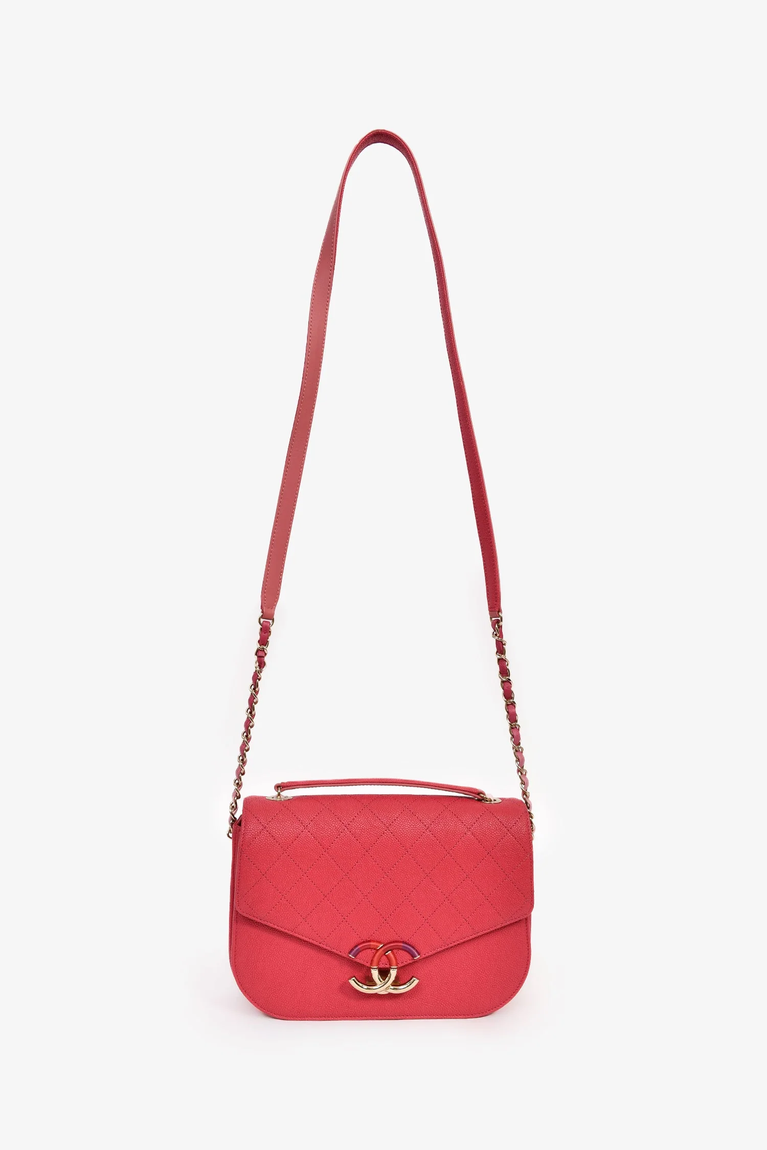 Pre-Loved Chanel™ 2017/2018 Two Tone Pink Caviar Leather 'Paris-Cuba' Thread Around Flap Bag - Image 7
