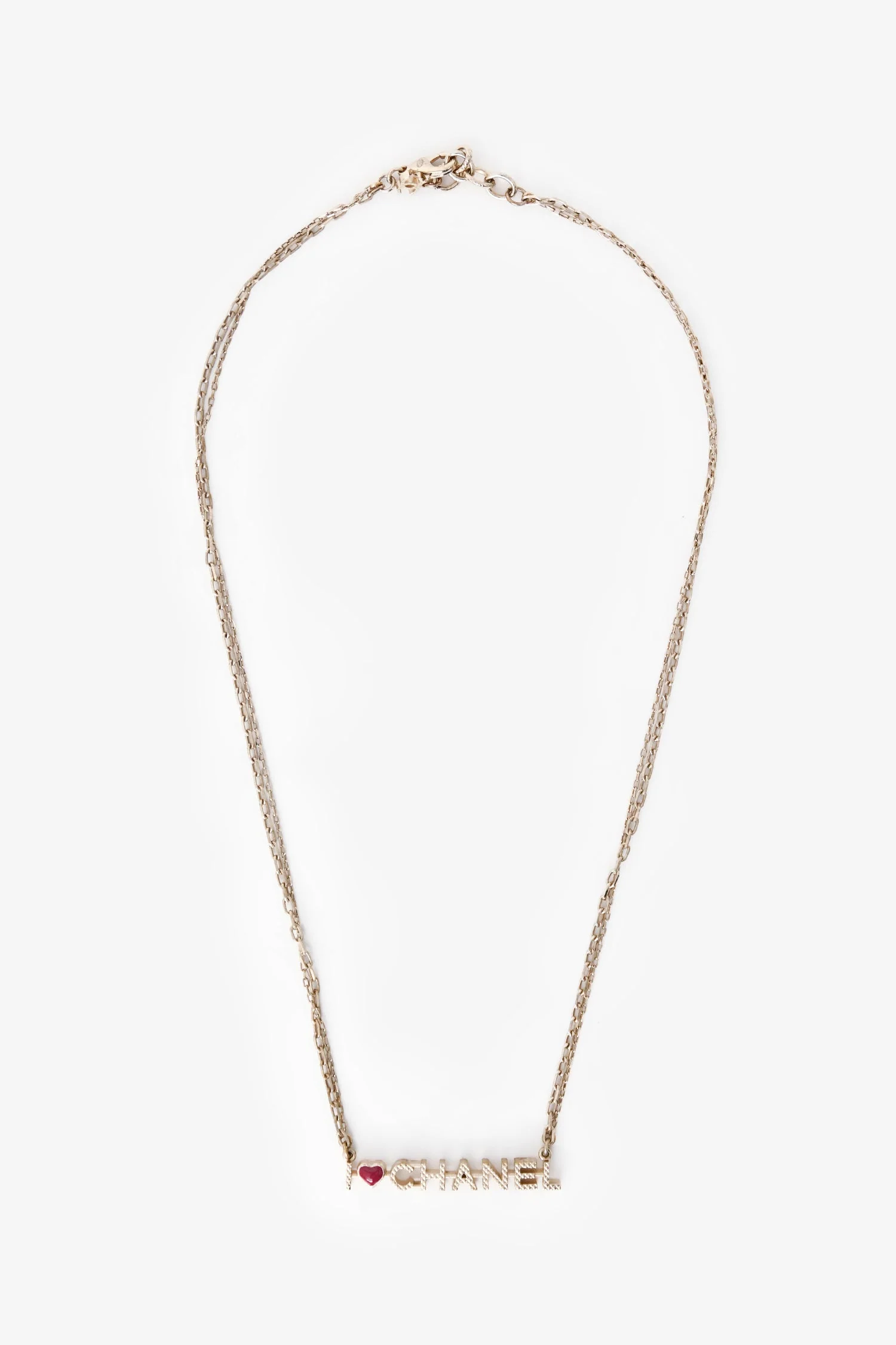 Pre-Loved Chanel™ 2017 Gold Tone Metal Heart Logo Necklace - Image 2