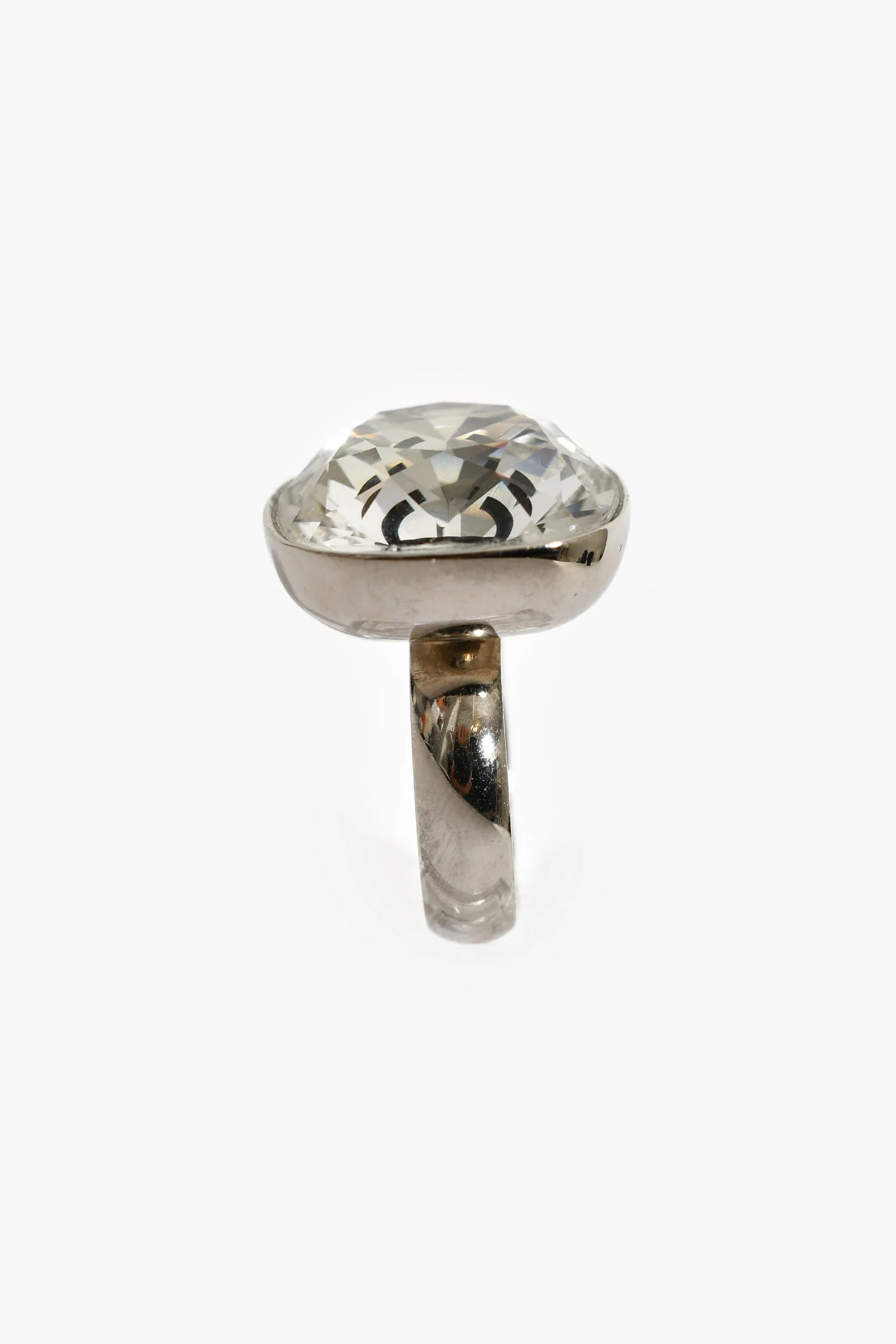 Pre-Loved Chanel™ 2017 Silver Toned CC Crystal Cocktail Ring - Image 2