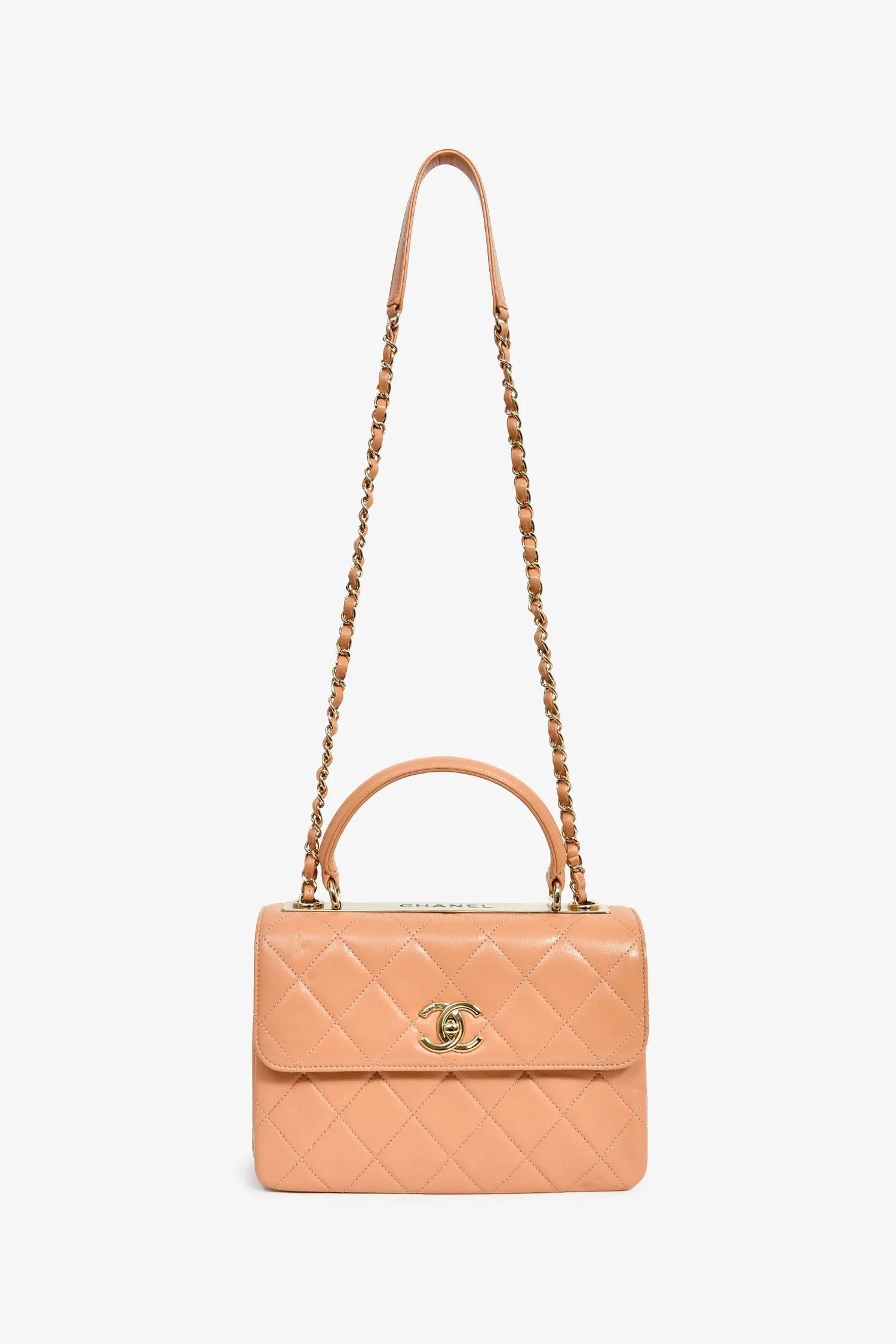 Pre-Loved Chanel™ 2017 Tan Lambskin Leather Small 'Trendy' Bag - Image 7
