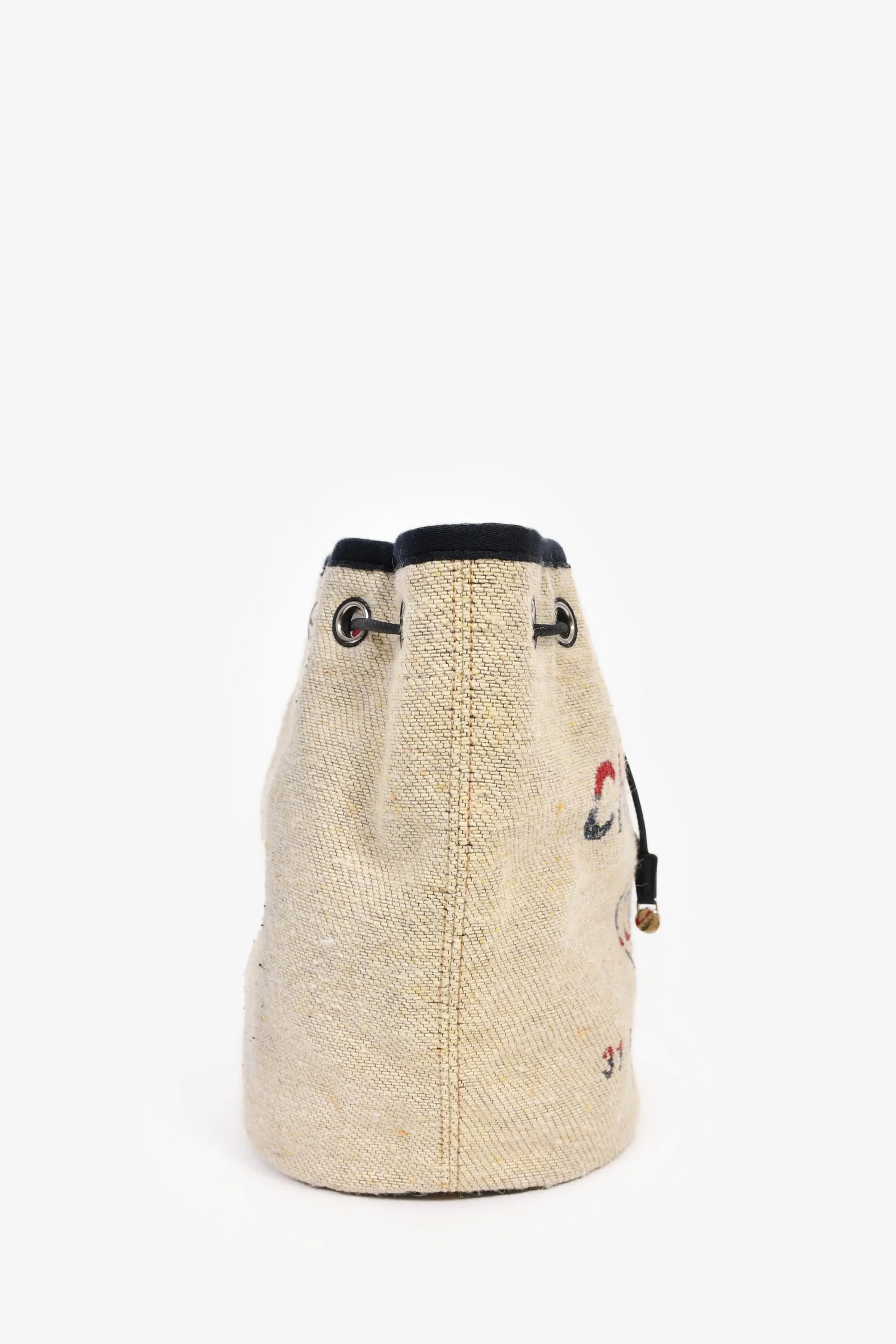 Pre-Loved Chanel™ 2018-19 Beige Cloth Deauville Logo Bucket Shoulder Bag - Image 3