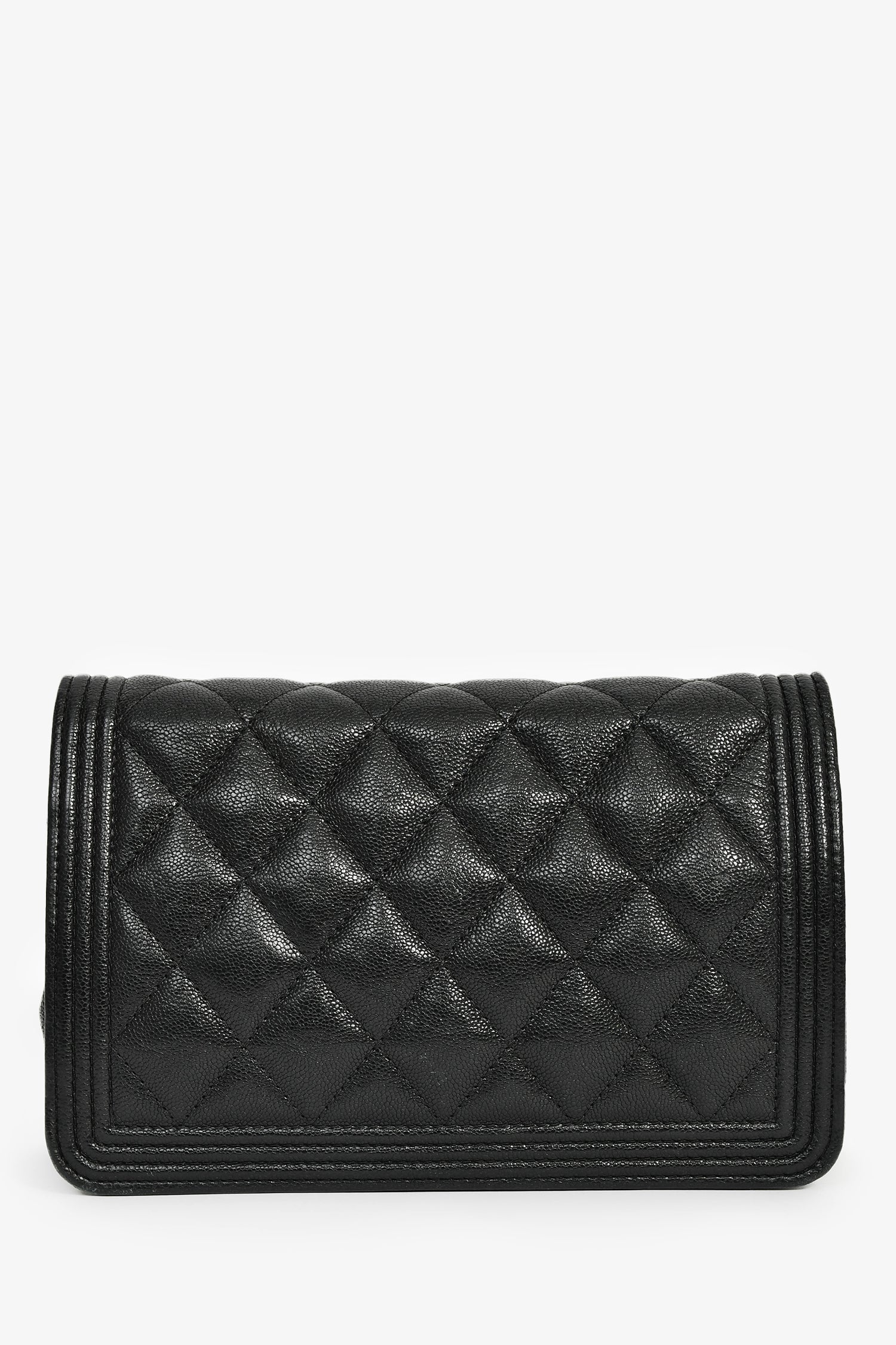 Pre-Loved Chanel™ 2018/19 Black Caviar Leather CC Boy Wallet on Chain - Image 2