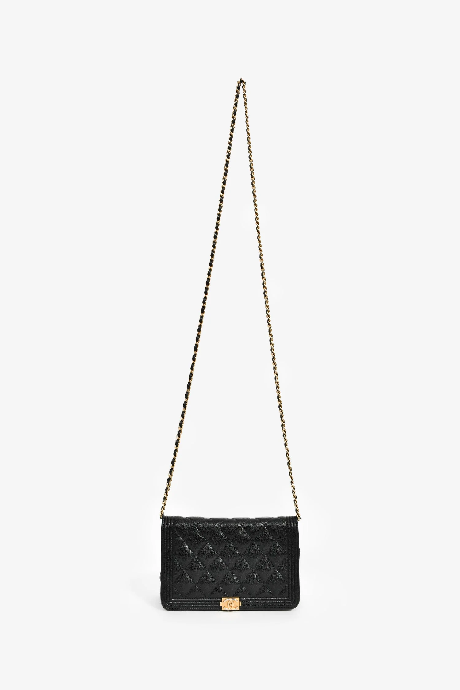 Pre-Loved Chanel™ 2018/19 Black Caviar Leather CC Boy Wallet on Chain - Image 7