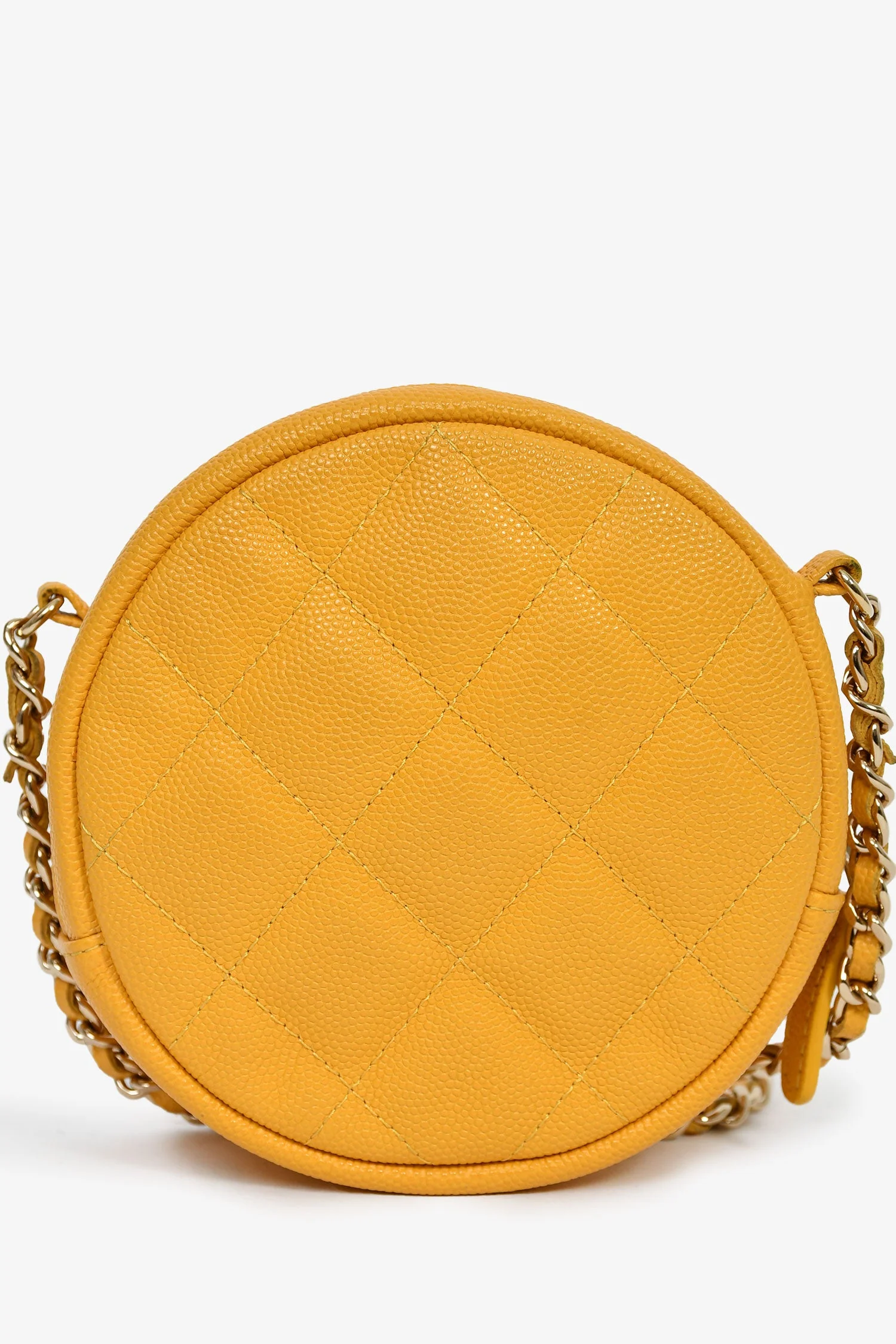 Pre-Loved Chanel™ 2018-19 Yellow Caviar Leather Round Chain Bag - Image 2