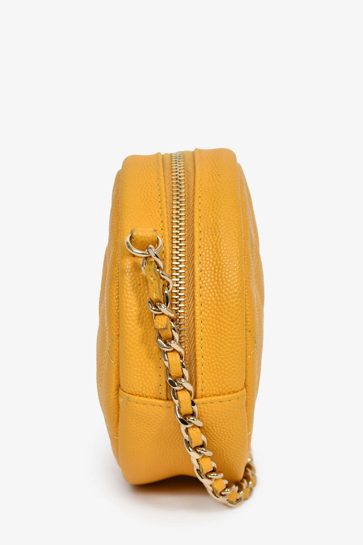 Pre-Loved Chanel™ 2018-19 Yellow Caviar Leather Round Chain Bag - Image 4