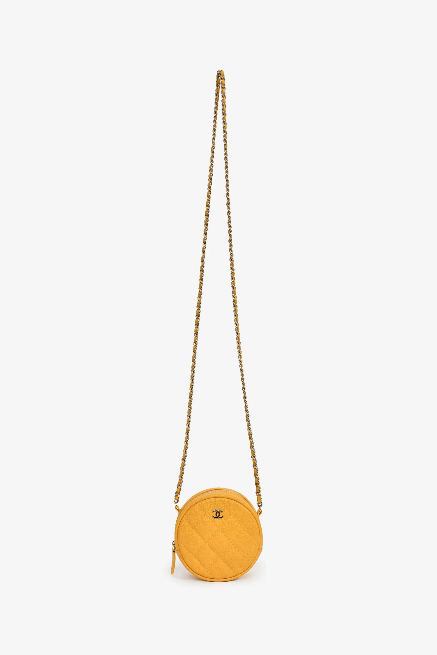 Pre-Loved Chanel™ 2018-19 Yellow Caviar Leather Round Chain Bag - Image 7