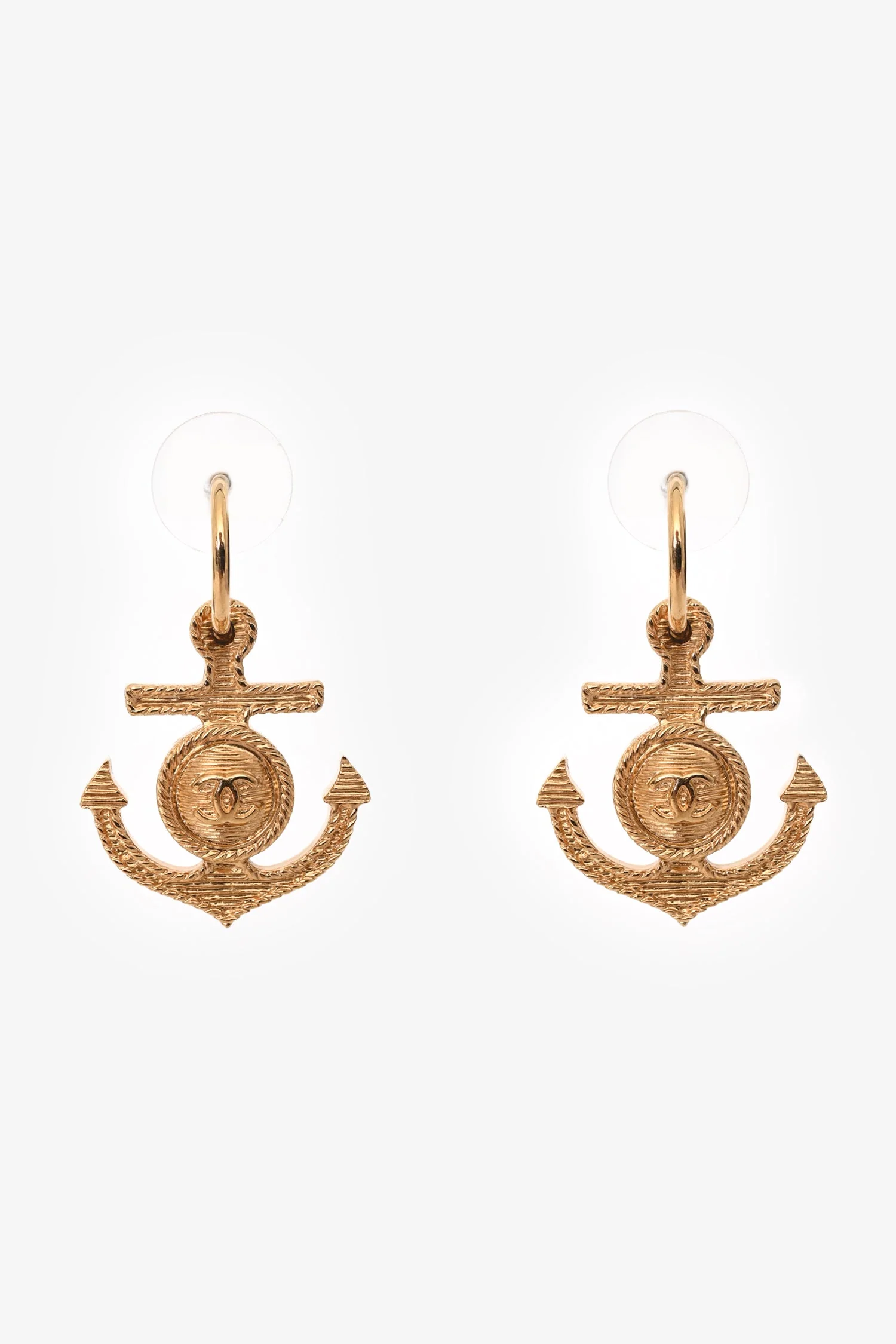 Pre-Loved Chanel™ 2018 Autumn Runway Gold-Tone CC Logo Anchor Earrings