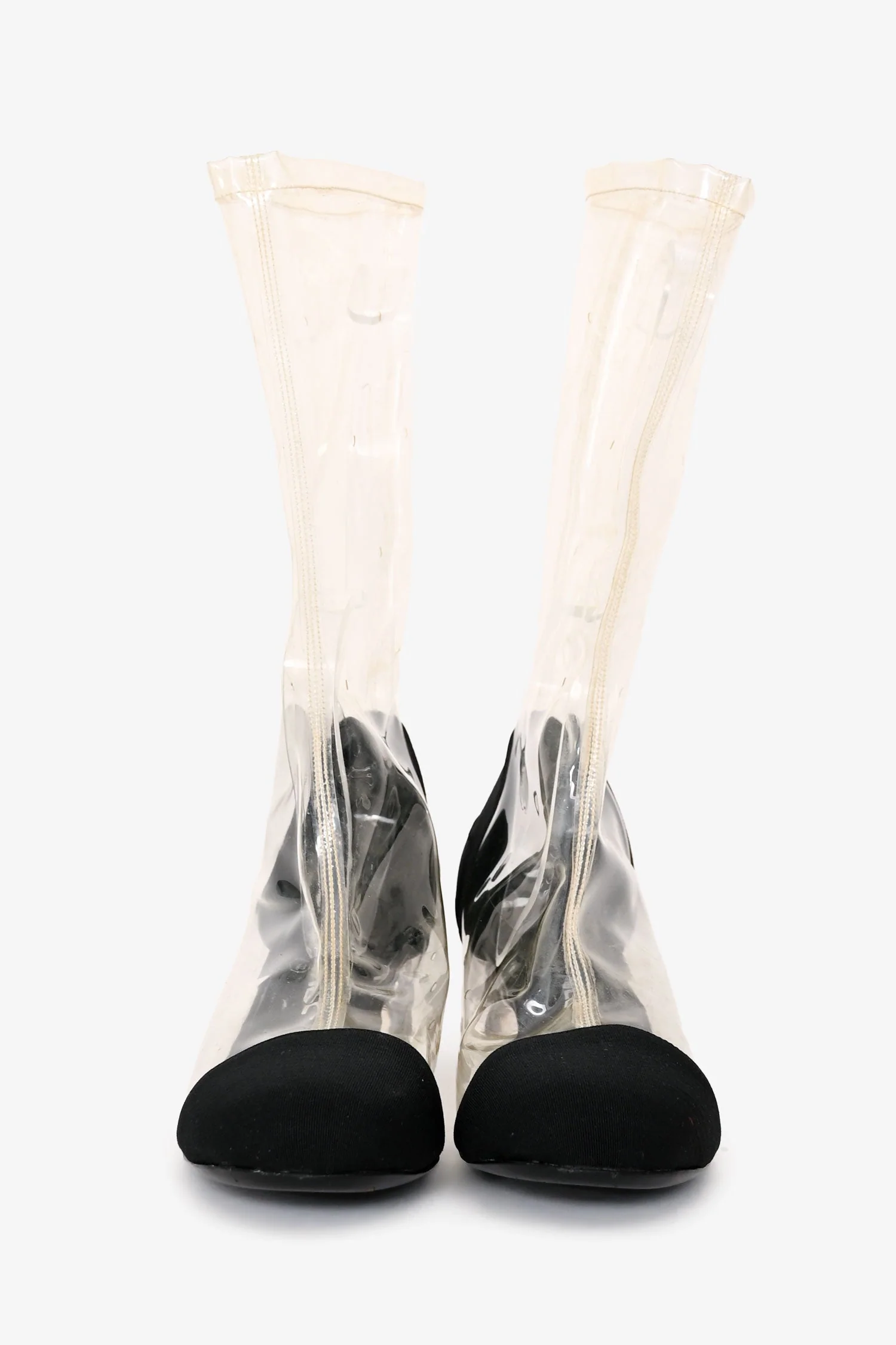 Pre-Loved Chanel™ 2018 Black/Transparent PVC Interlocking CC Boots Size 37 - Image 3
