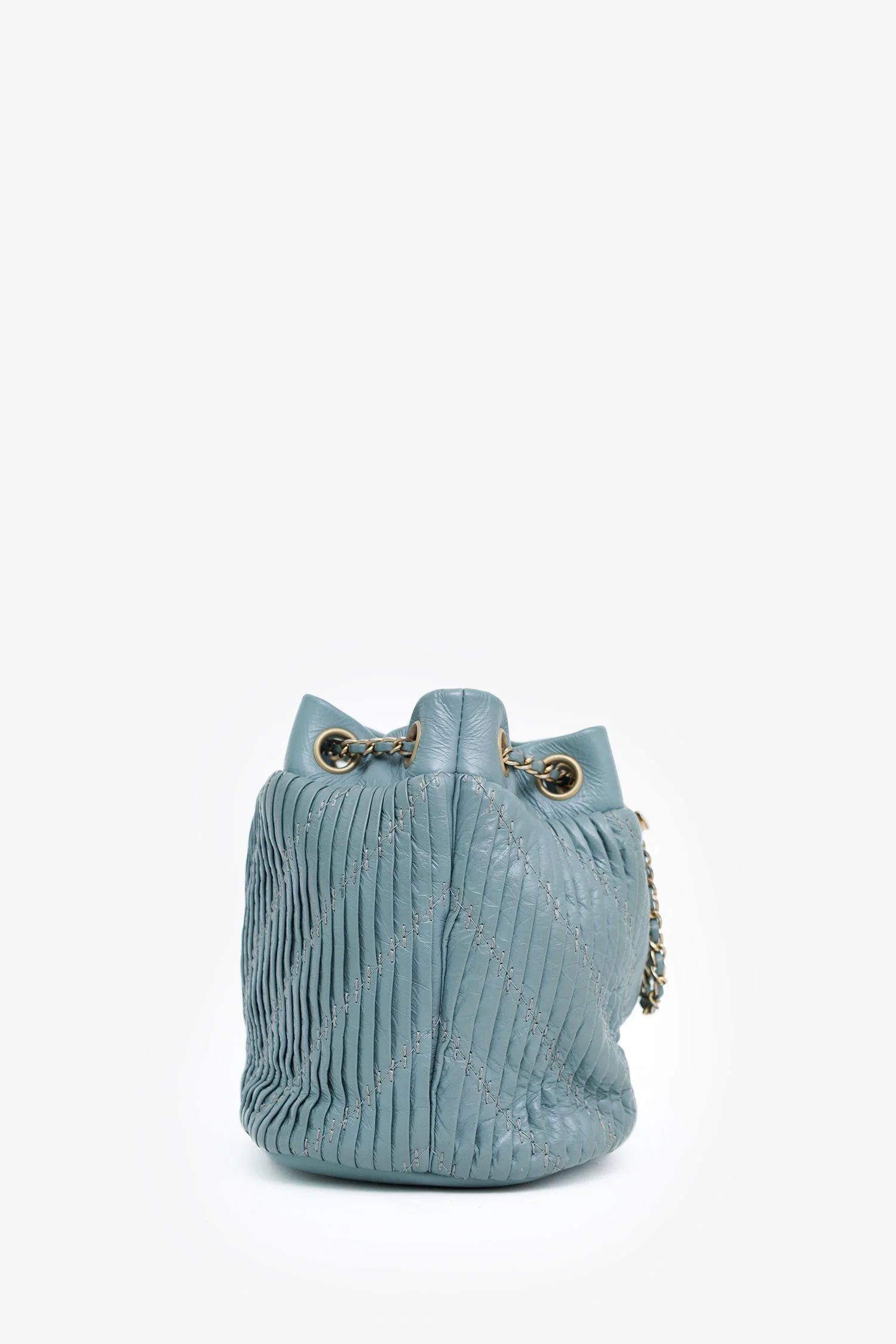Pre-Loved Chanel™ 2018 Blue Leather Paris-Greece Small Coco Pleats Bucket Bag - Image 2