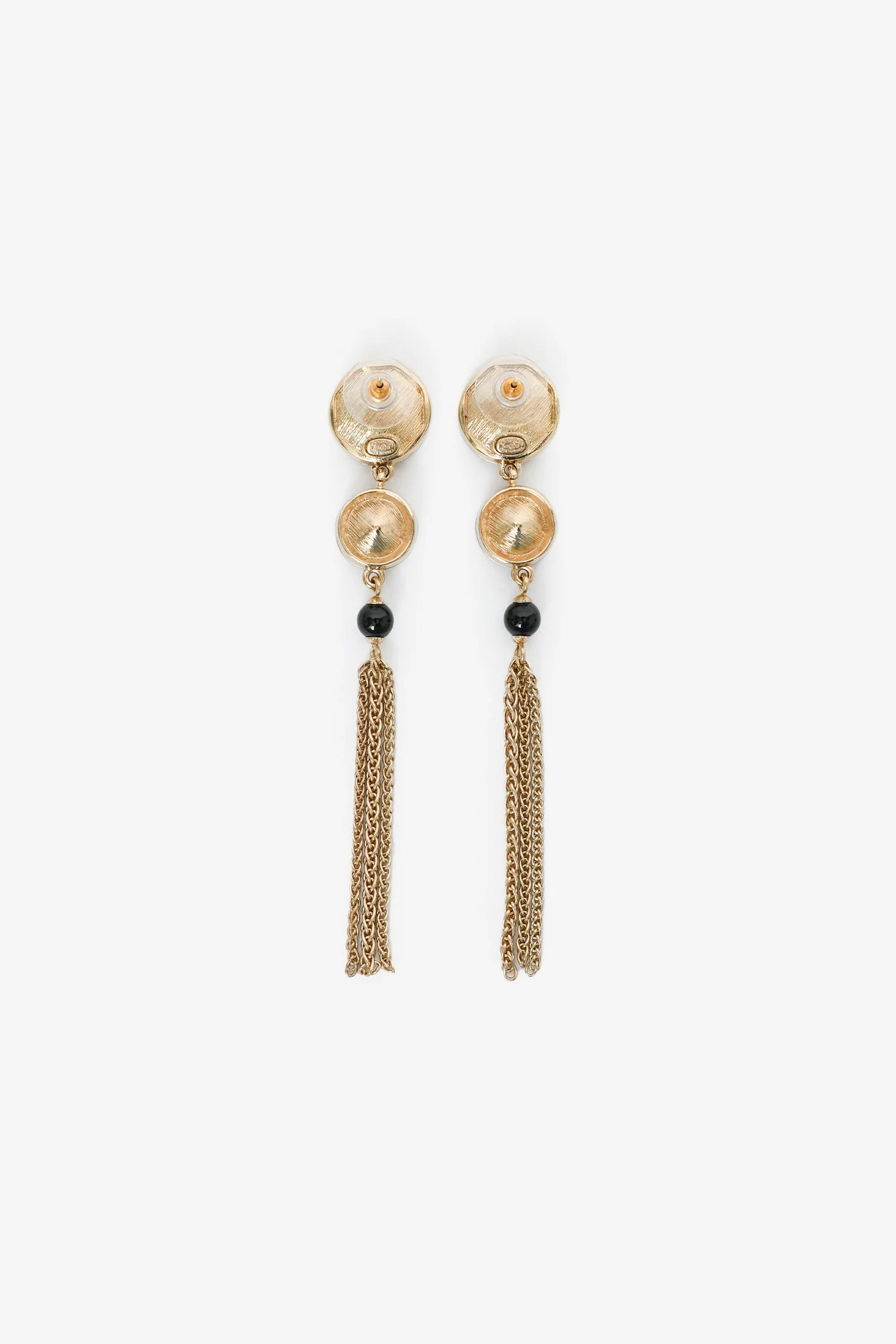 Chanel™ 2018 Gold Toned Black Double Crystal CC Dangle Earrings - Image 3