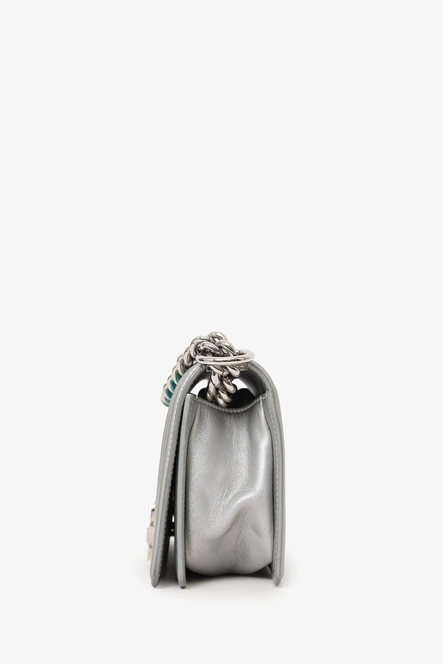 Pre-Loved Chanel™ 2018 Iridescent Silver/Blue Leather/PVC Water Boy Small Bag - Image 5