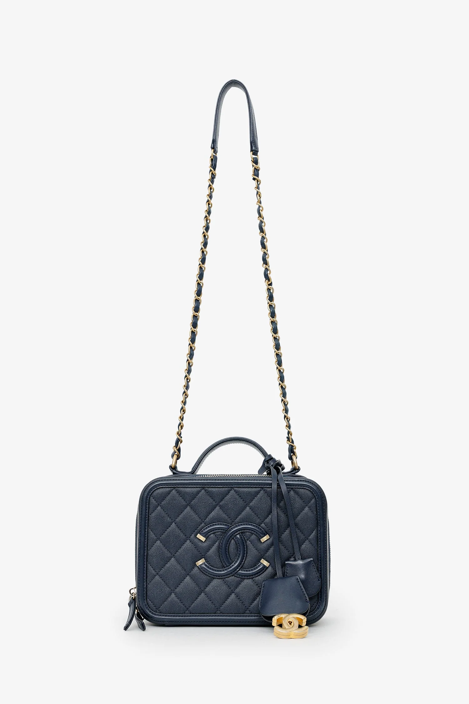 Pre-Loved Chanel™ 2018 Navy Caviar Medium Filigree Vanity Case Bag - Image 6