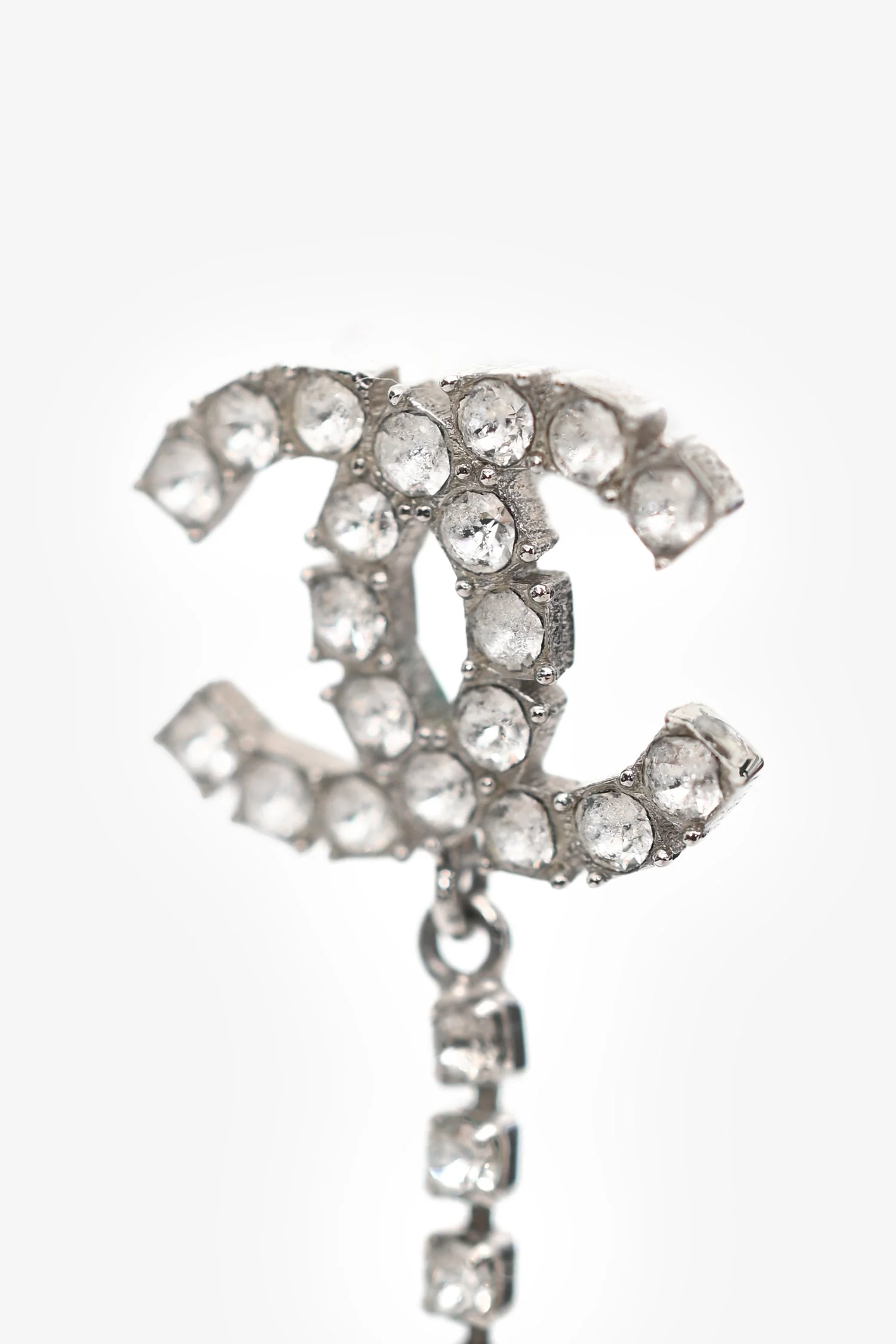 Pre-Loved Chanel™ 2018 Silver Tone Metal CC Crystal Ear Pendants - Image 3