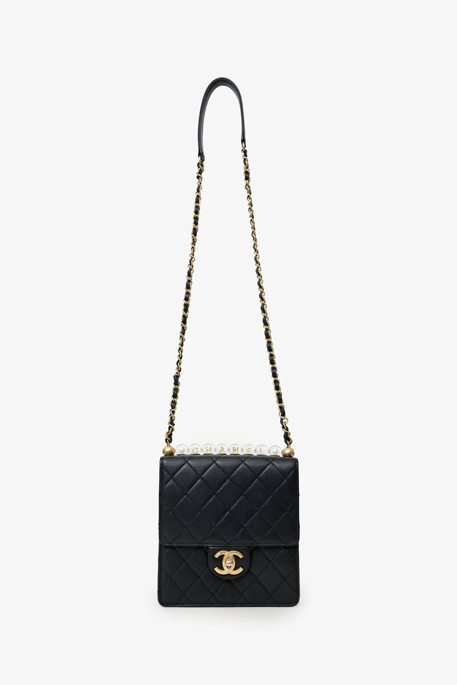 Pre-Loved Chanel™  2019-20 Black Quilted Goatskin Mini Chic Pearls Flap Bag - Image 6