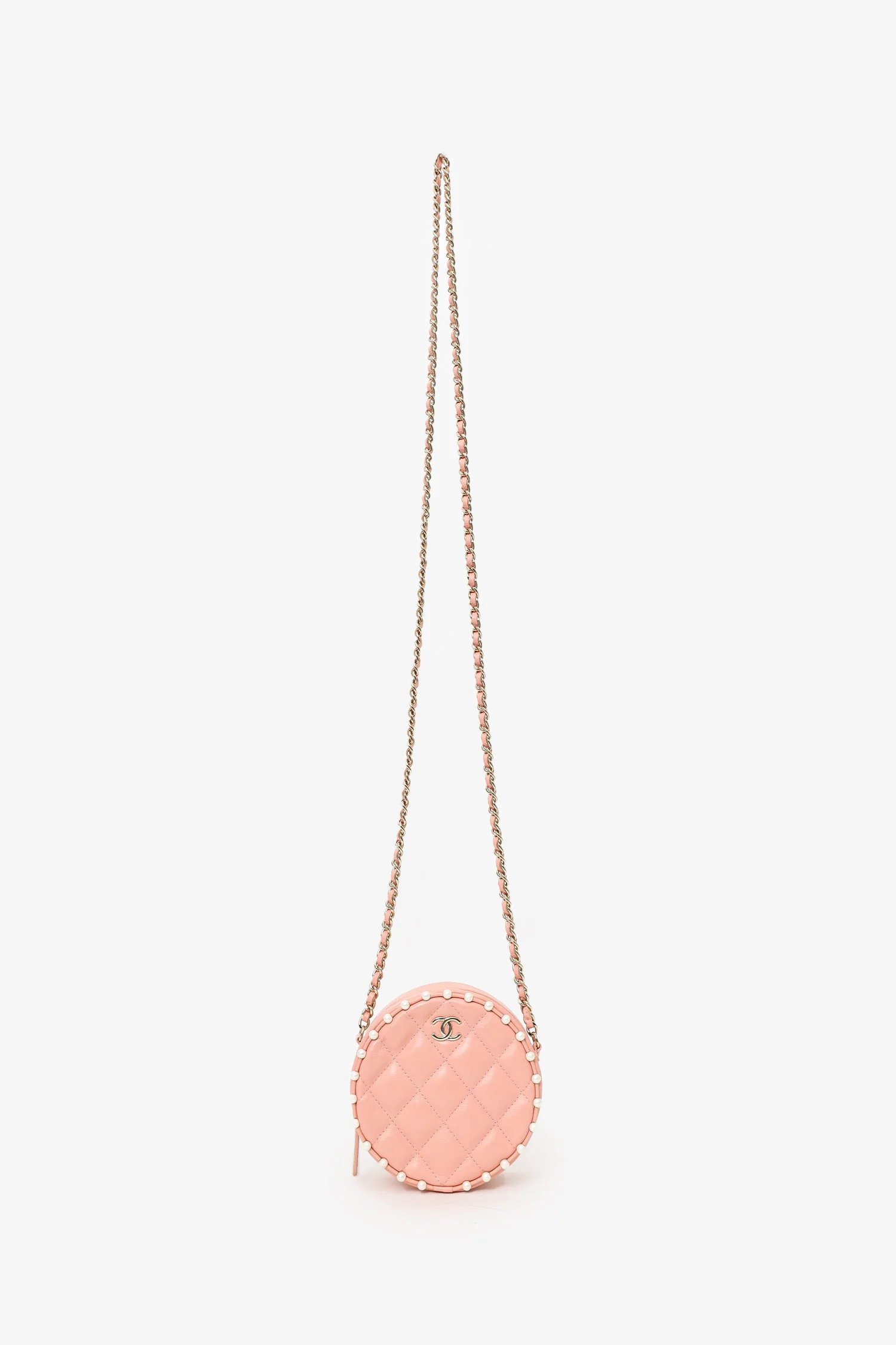 Chanel™ 2019-20 Pink Pearl Round Crossbody Bag - Image 7