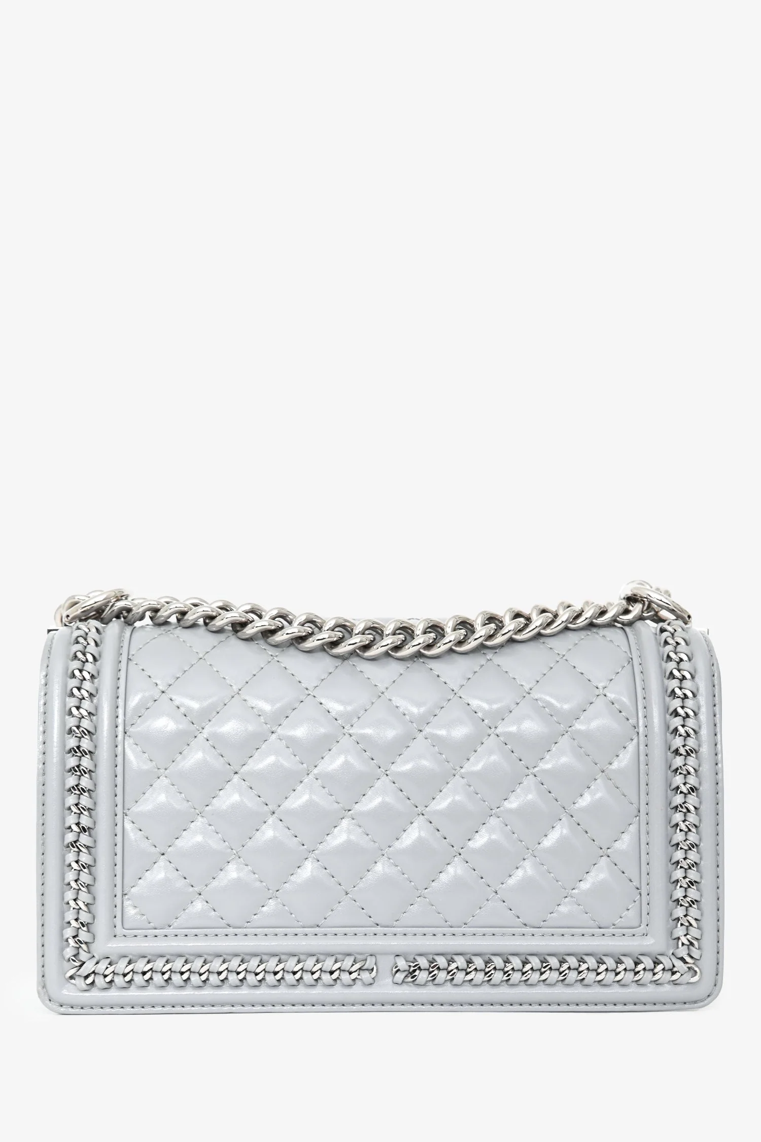 Pre-Loved Chanel™ 2019-2020 Grey Leather Quilted Medium Boy Bag SHW - Image 2