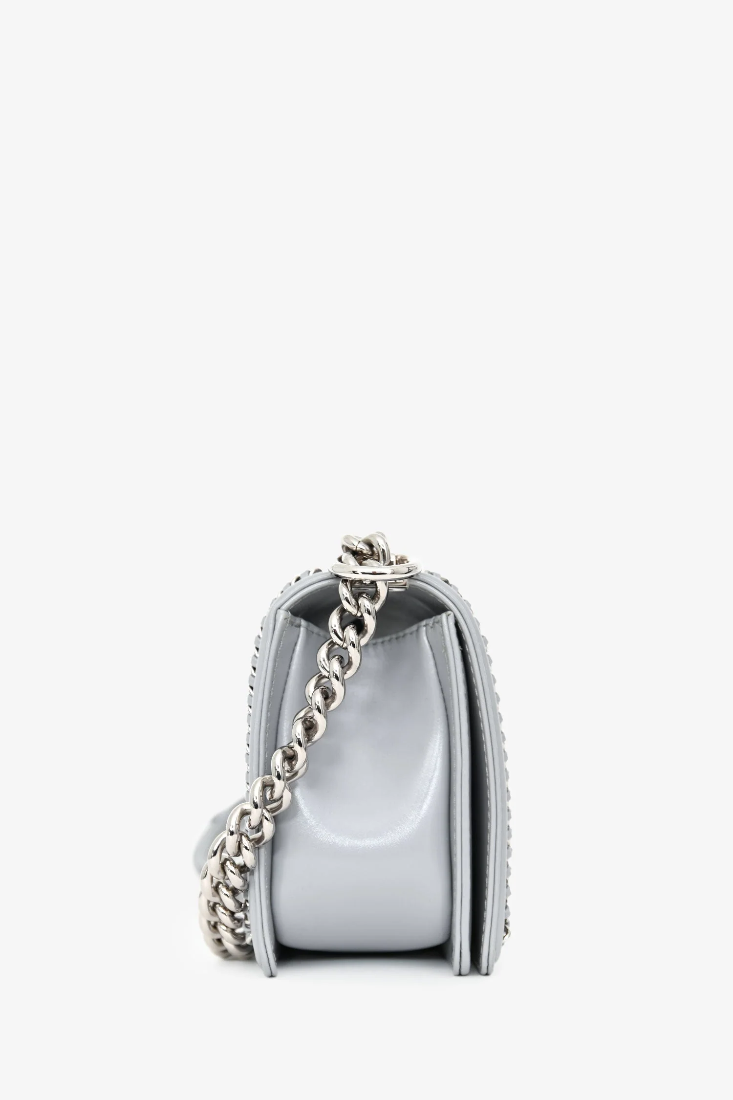 Pre-Loved Chanel™ 2019-2020 Grey Leather Quilted Medium Boy Bag SHW - Image 3