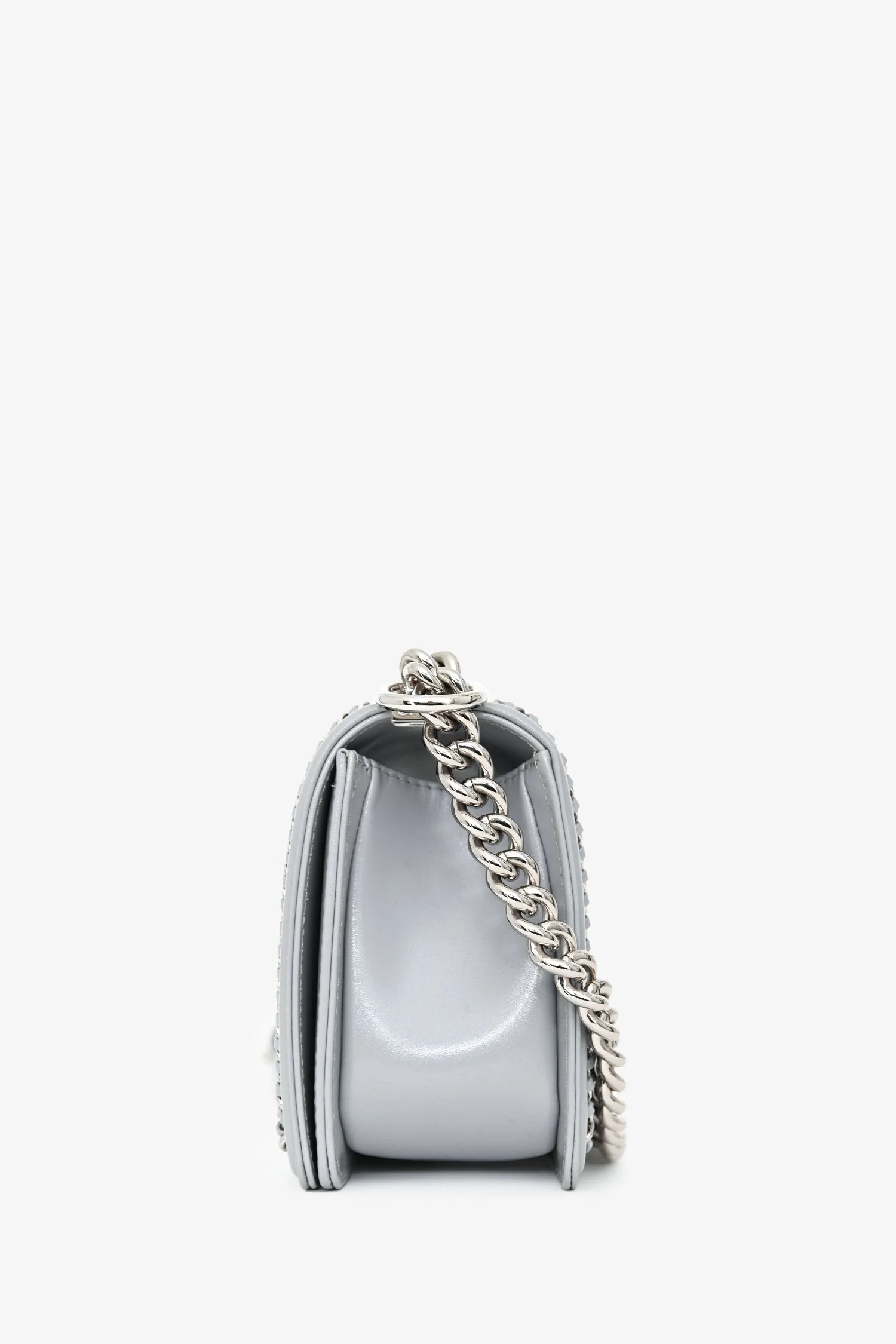 Pre-Loved Chanel™ 2019-2020 Grey Leather Quilted Medium Boy Bag SHW - Image 4