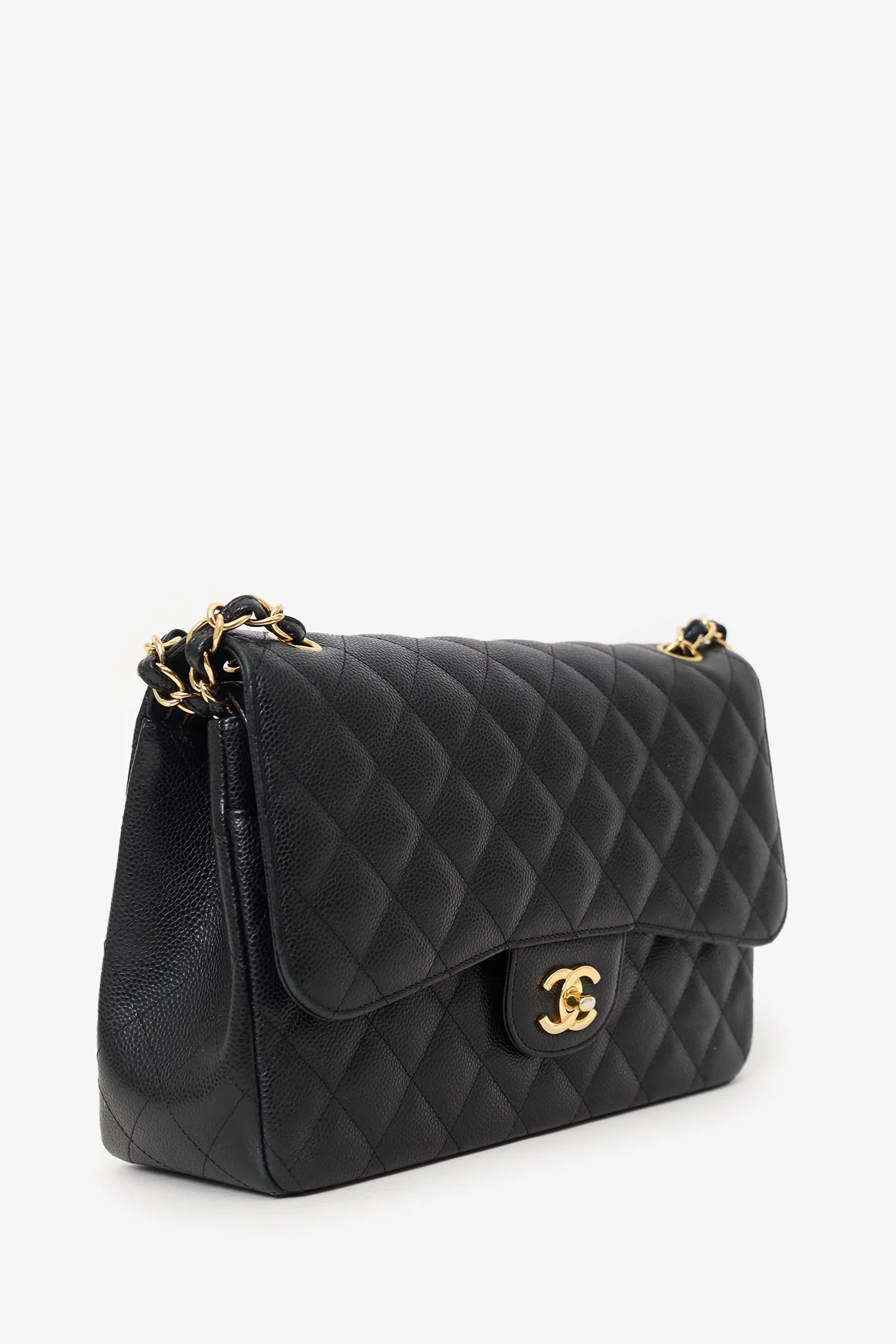 Pre-Loved Chanel™ 2019 Black Caviar Leather Jumbo Double Flap Should Bag - Image 2