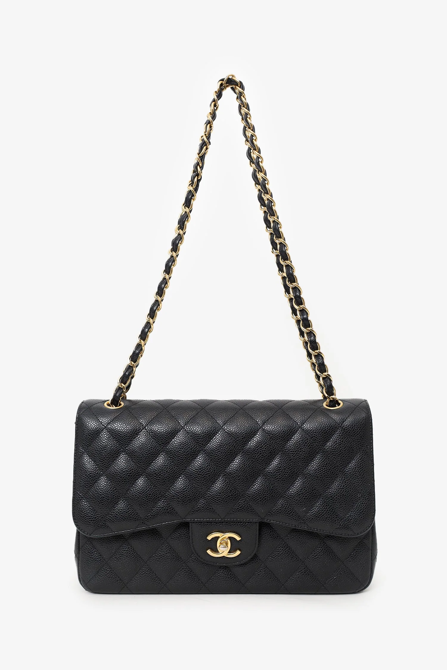 Pre-Loved Chanel™ 2019 Black Caviar Leather Jumbo Double Flap Should Bag - Image 7