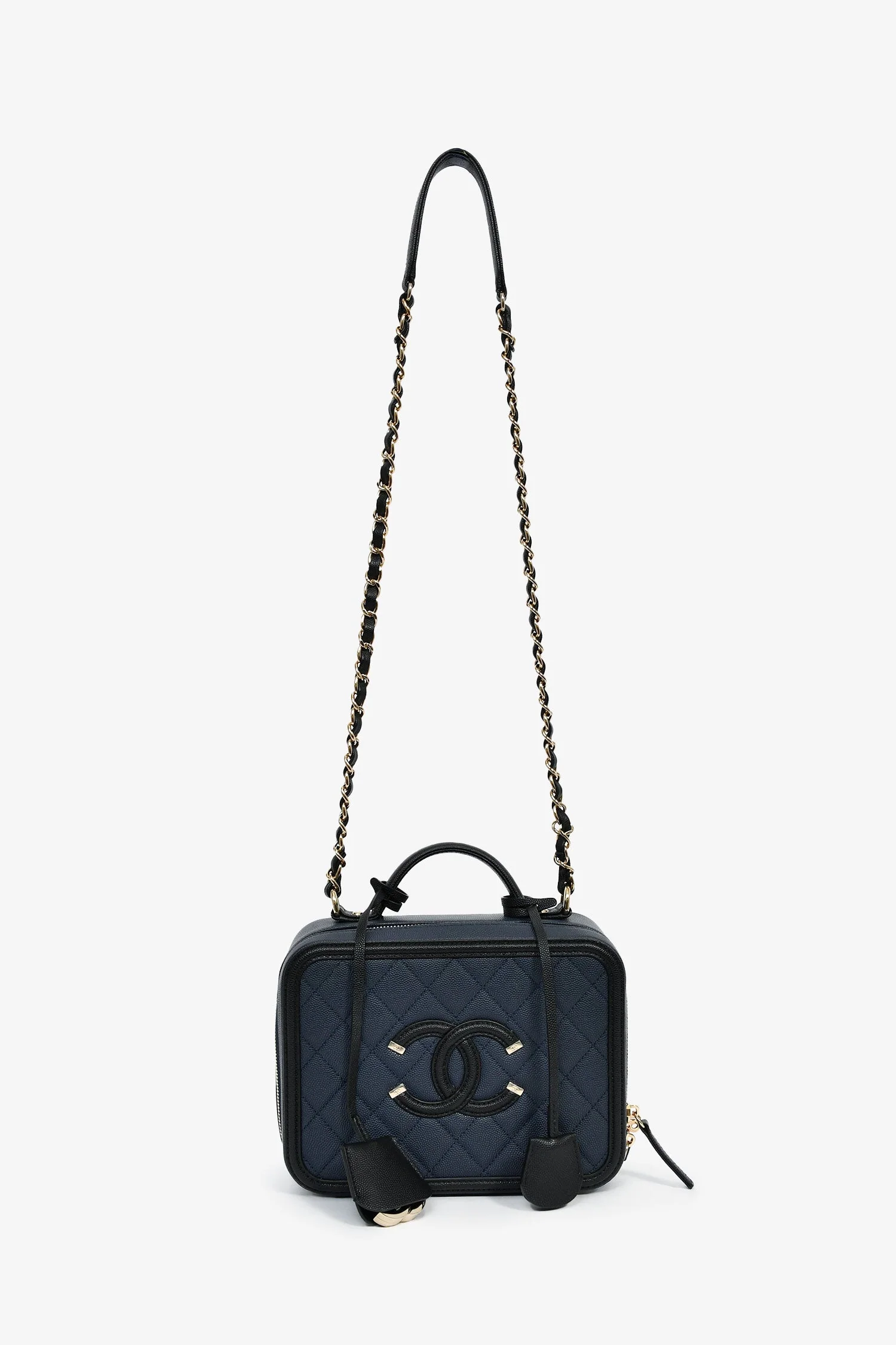 Pre-Loved Chanel™ 2019 Black/Navy Medium Filigree Vanity Case Bag - Image 7