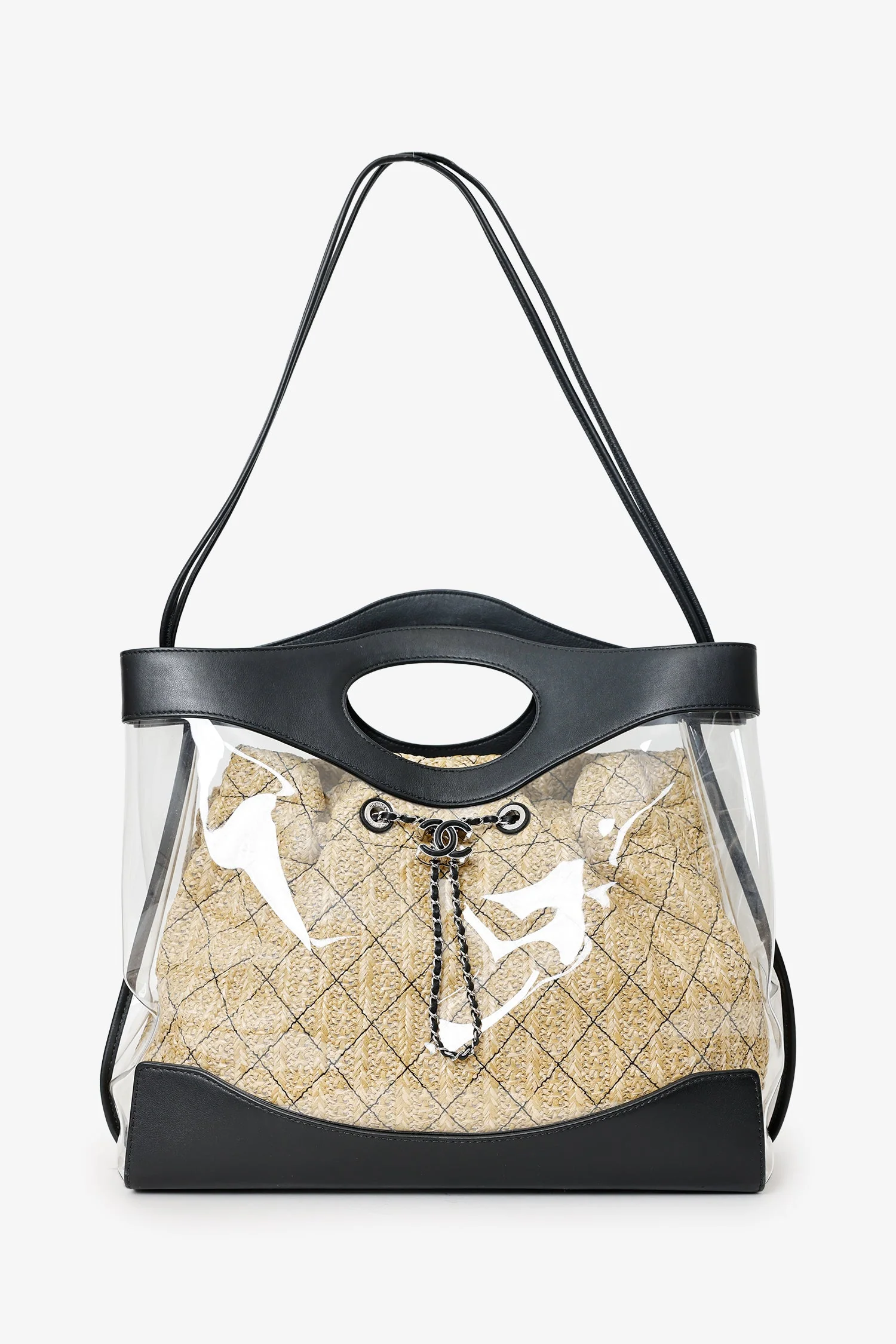 Pre-Loved Chanel™ 2019 Black PVC Raffia 31 Shopping Bag - Image 6