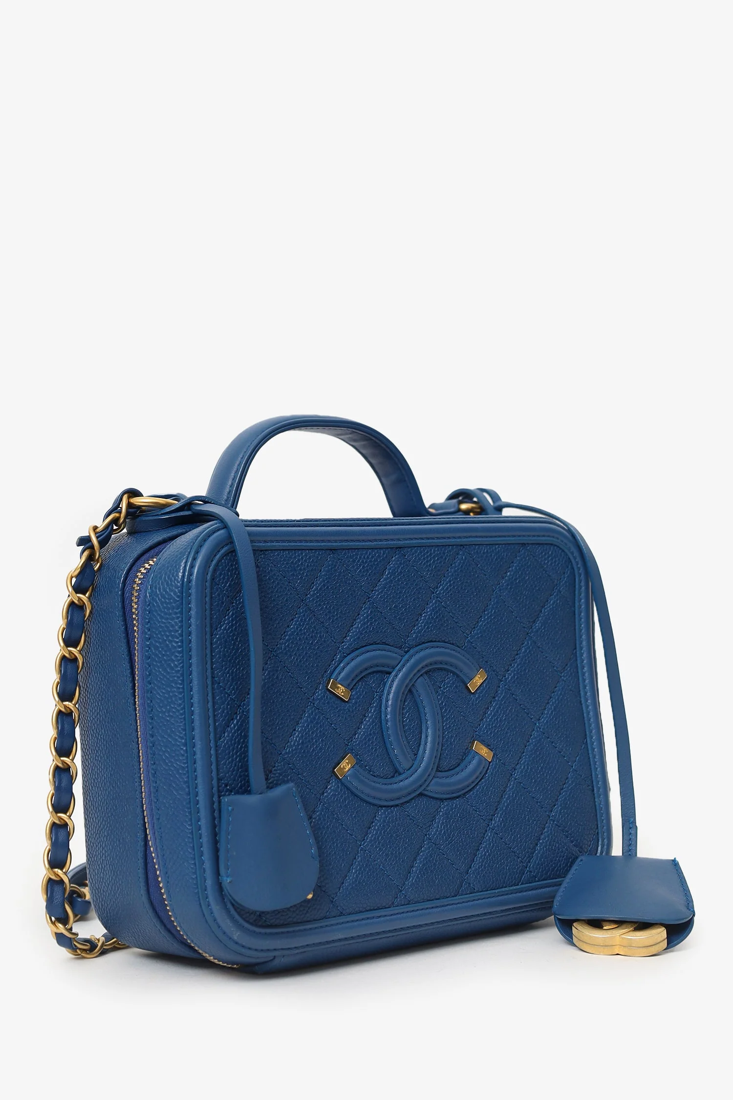 Pre-Loved Chanel™ 2019 Blue Caviar Quilted Small CC Filigree Vanity Case - Image 2