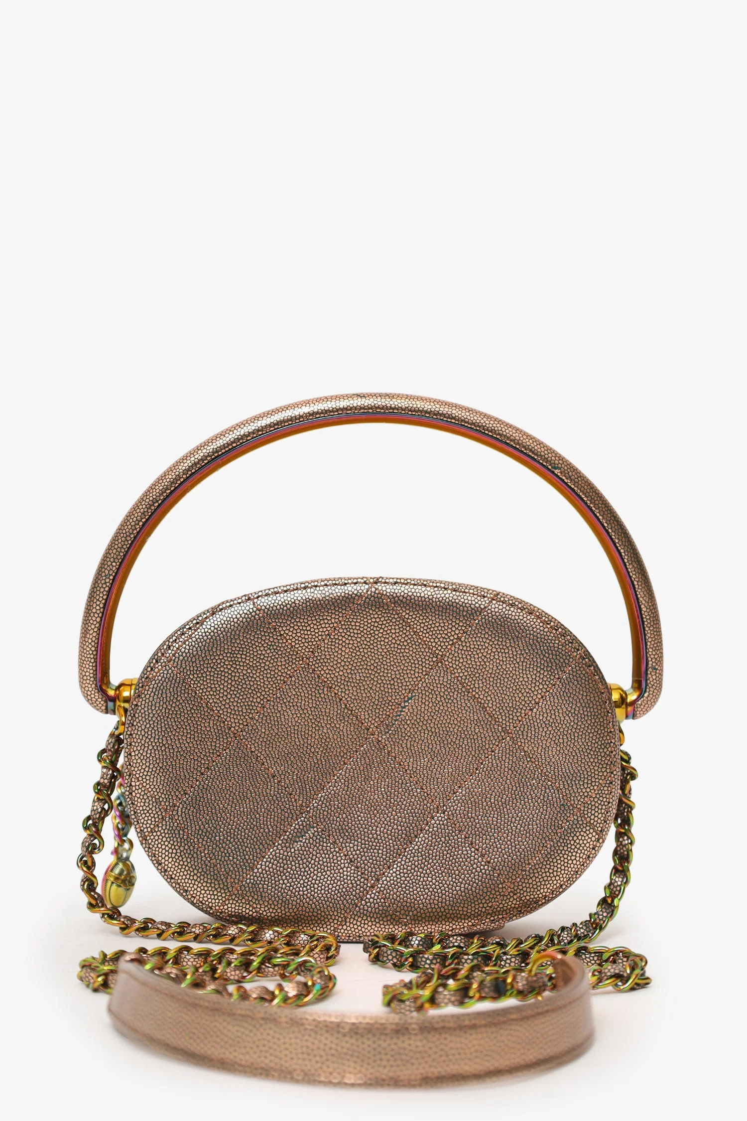Pre-Loved Chanel™ 2019 Brown Metallic Quilted Caviar Egyptian Amulet Top Handle Camera Case - Image 2