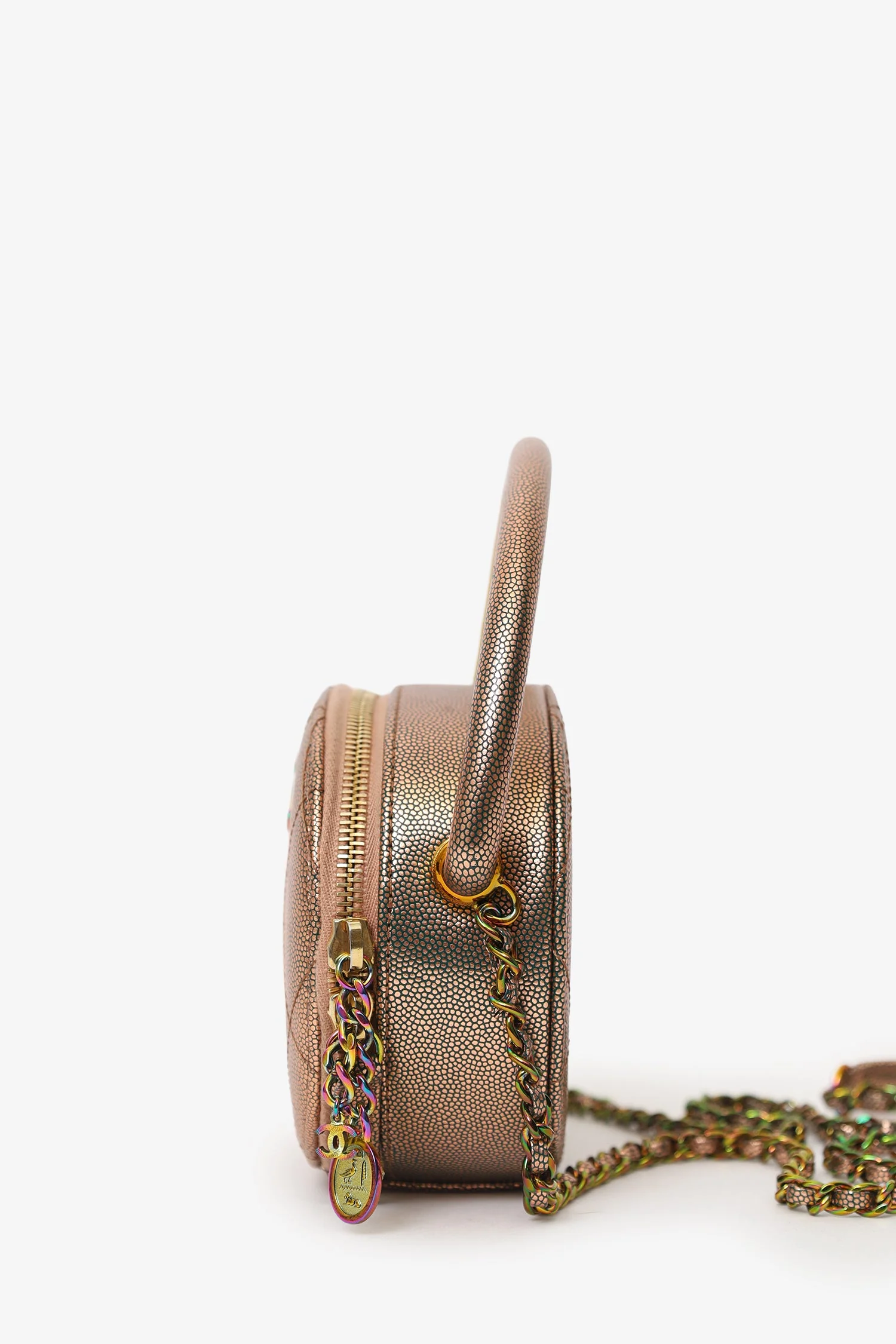 Pre-Loved Chanel™ 2019 Brown Metallic Quilted Caviar Egyptian Amulet Top Handle Camera Case - Image 3